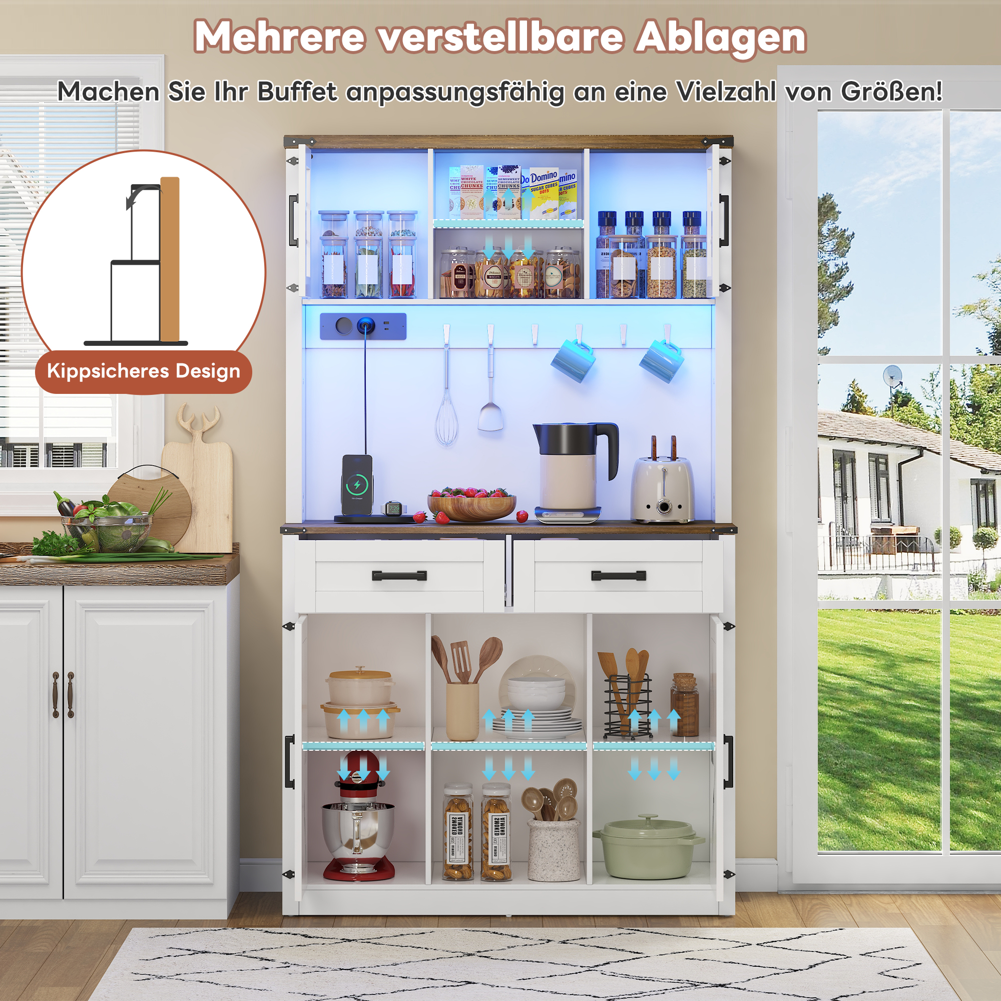 Barschrank mit LED-Beleuchtung und Steckdosen, gro