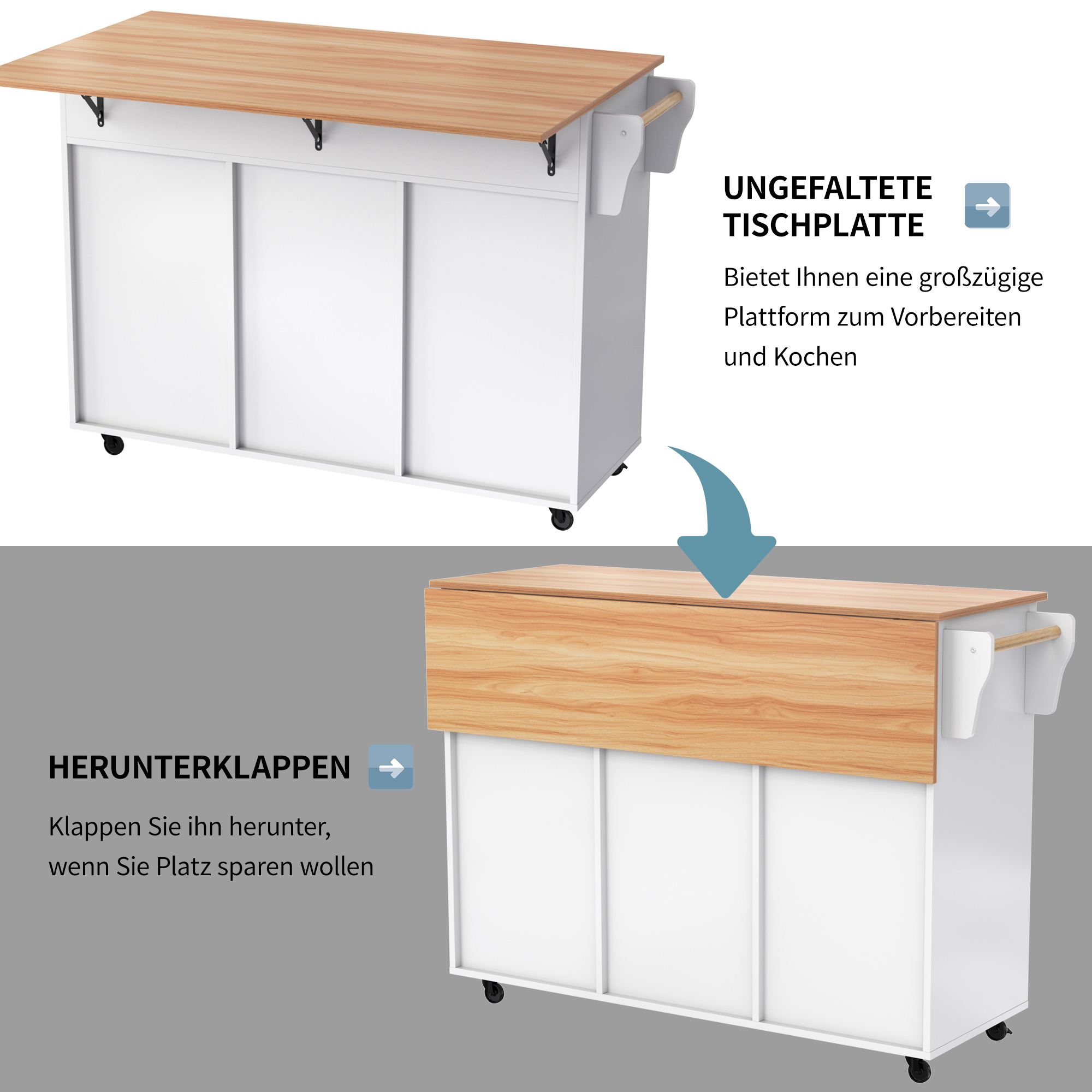 Ausklappbare Tischplatte für mehr Arbeitsfläche