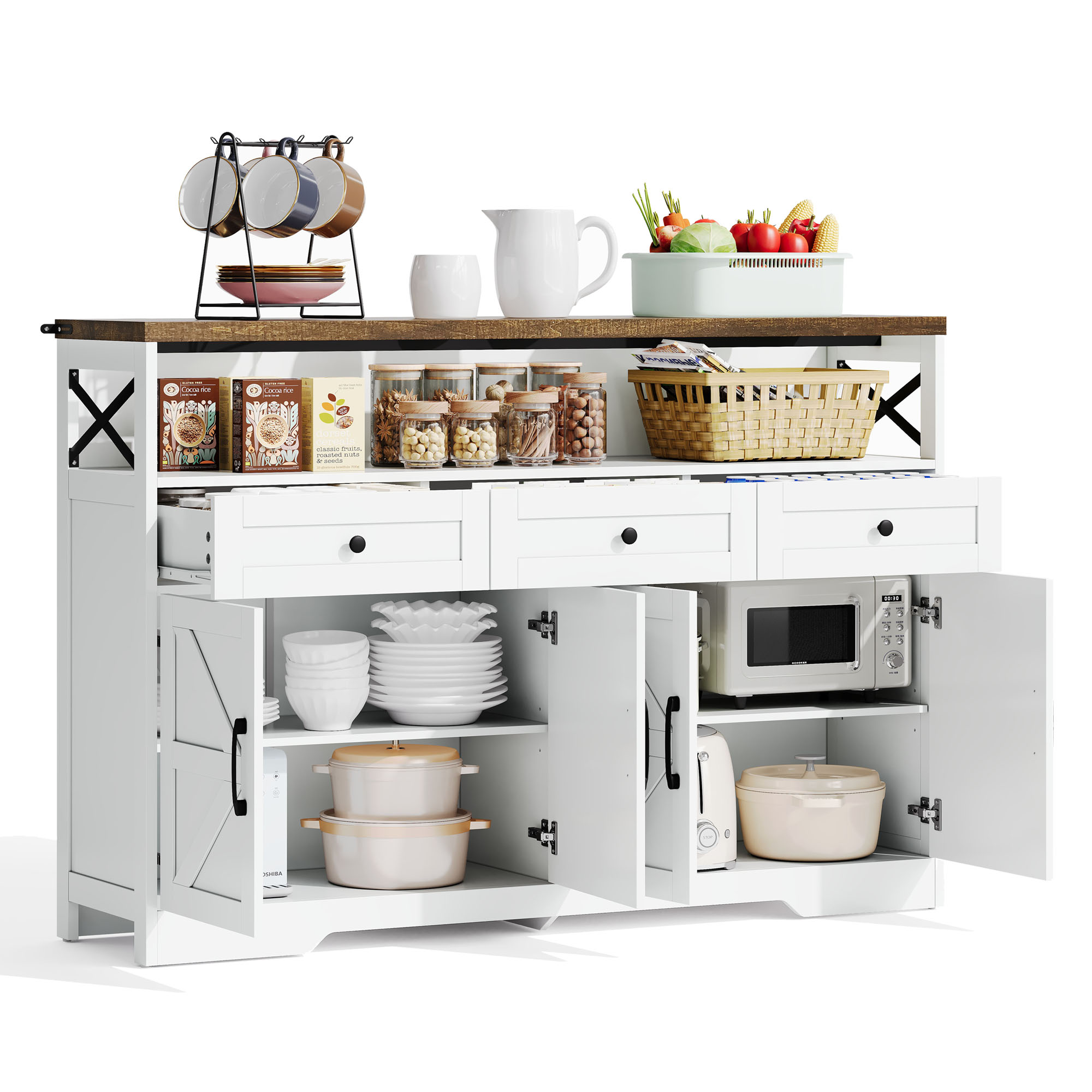 Buffet, rangement intégré, avec tiroirs, 140 x 35 x 95 cm, MDF, blanc - vue 1
