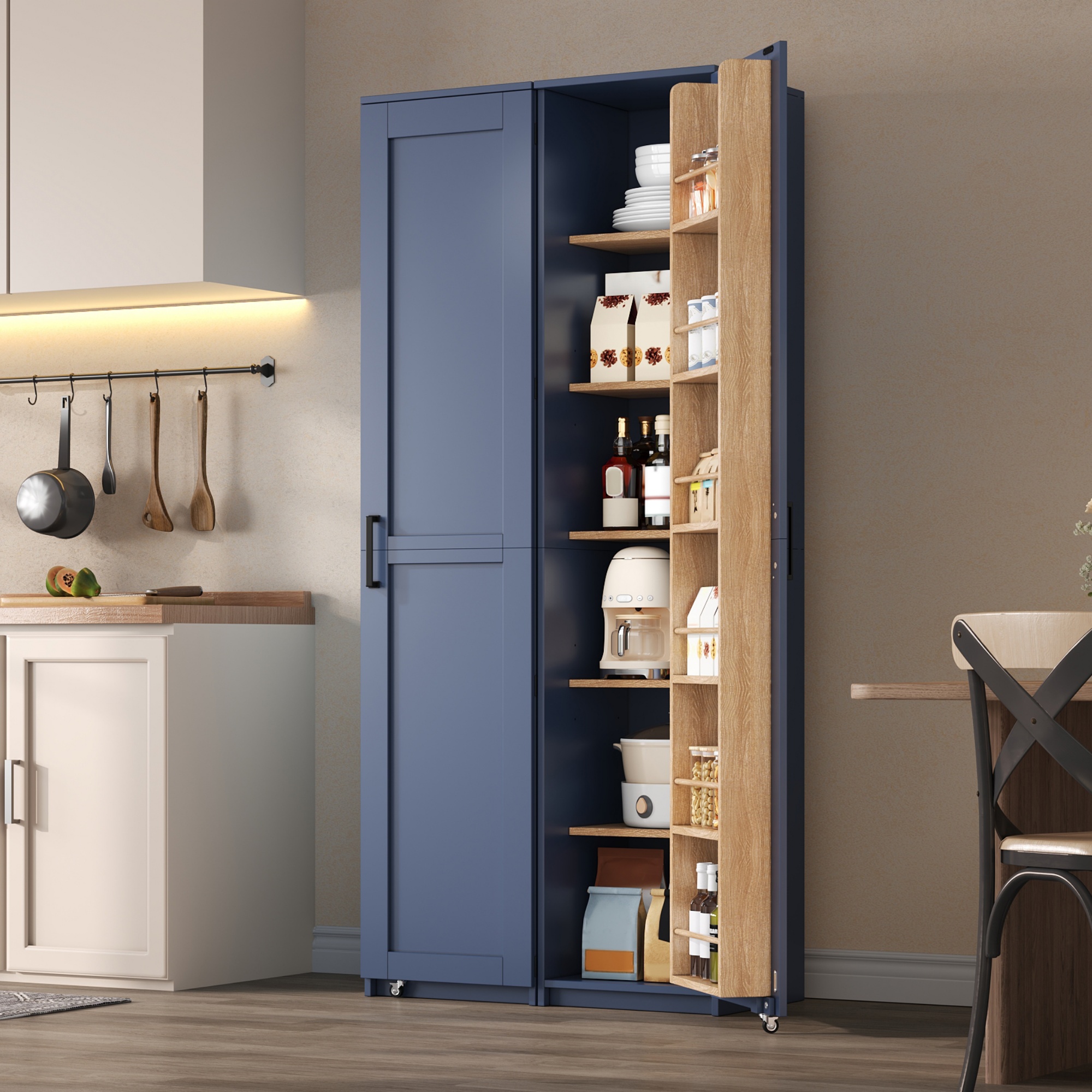 Buffet de rangement, étagères réglables, 40 x 40 x 183 cm, MDF, bleu - vue 5