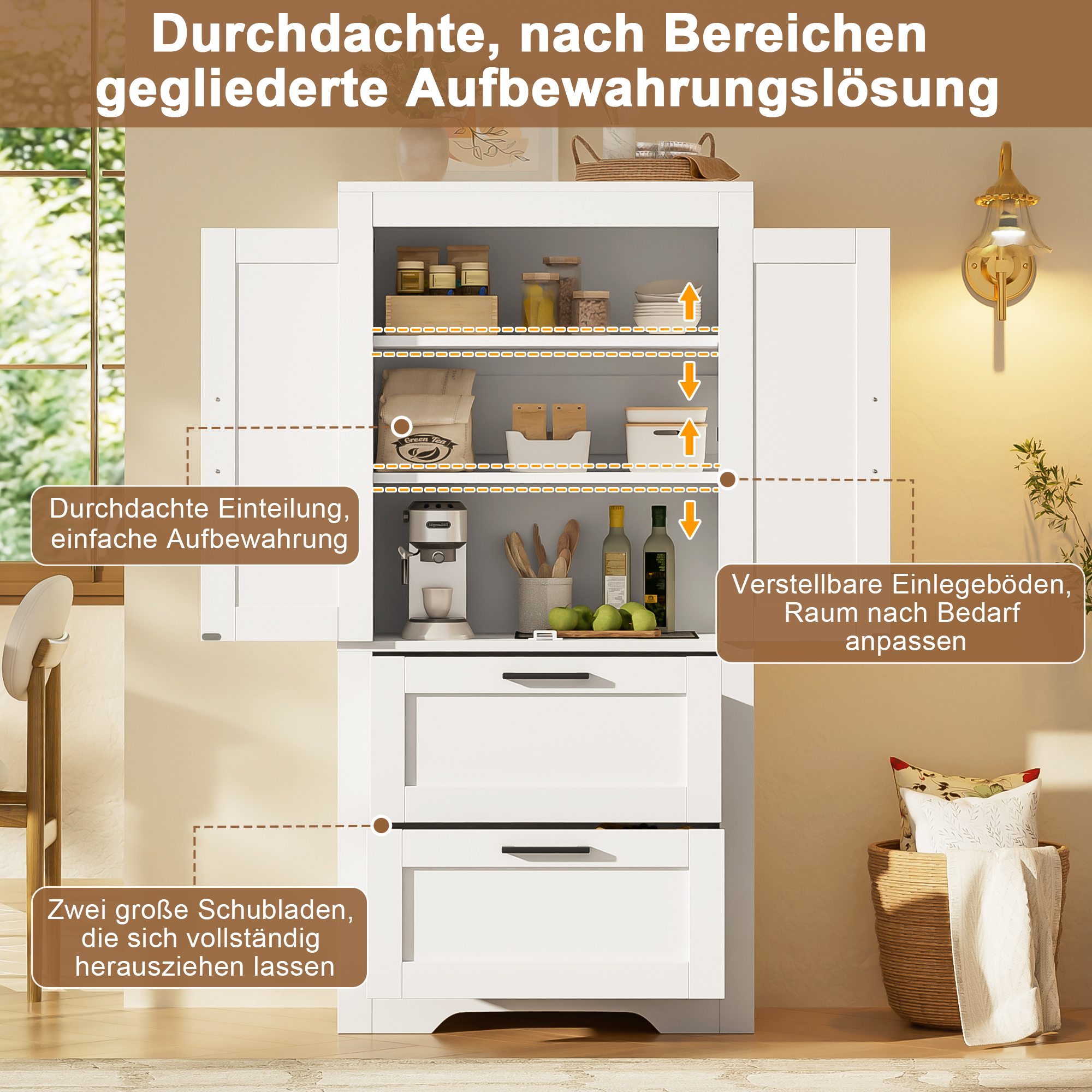 Küchenschrank im Landhausstil, mit 2 Schubladen un