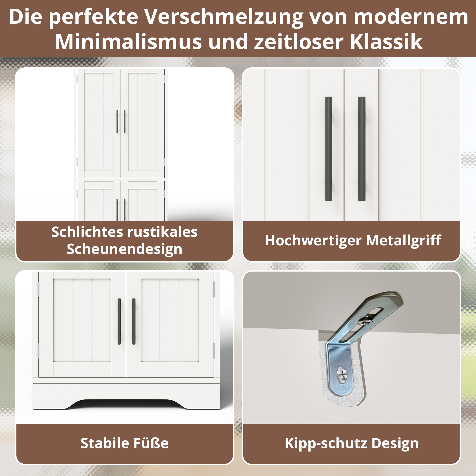 Armoire haute moderne minimaliste 120×60×40 cm, MDF haute qualité, portes à motif 3D ondulé, poignées métalliques, pour petite cuisine, salle à manger et salon, beaucoup de rangement, design épuré - image 2