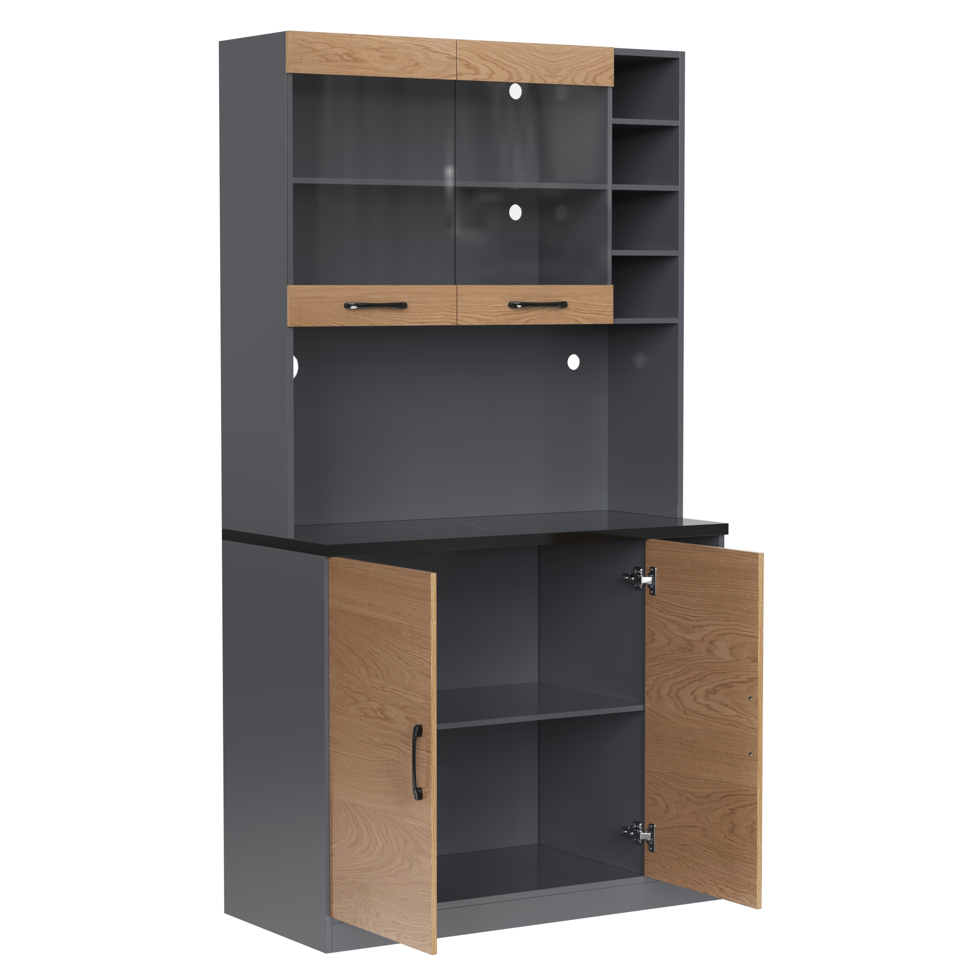 Buffet, hauteur réglable, éclairage led, 100 x 47 x 187 cm, bois et MDF, bois naturel - vue 3