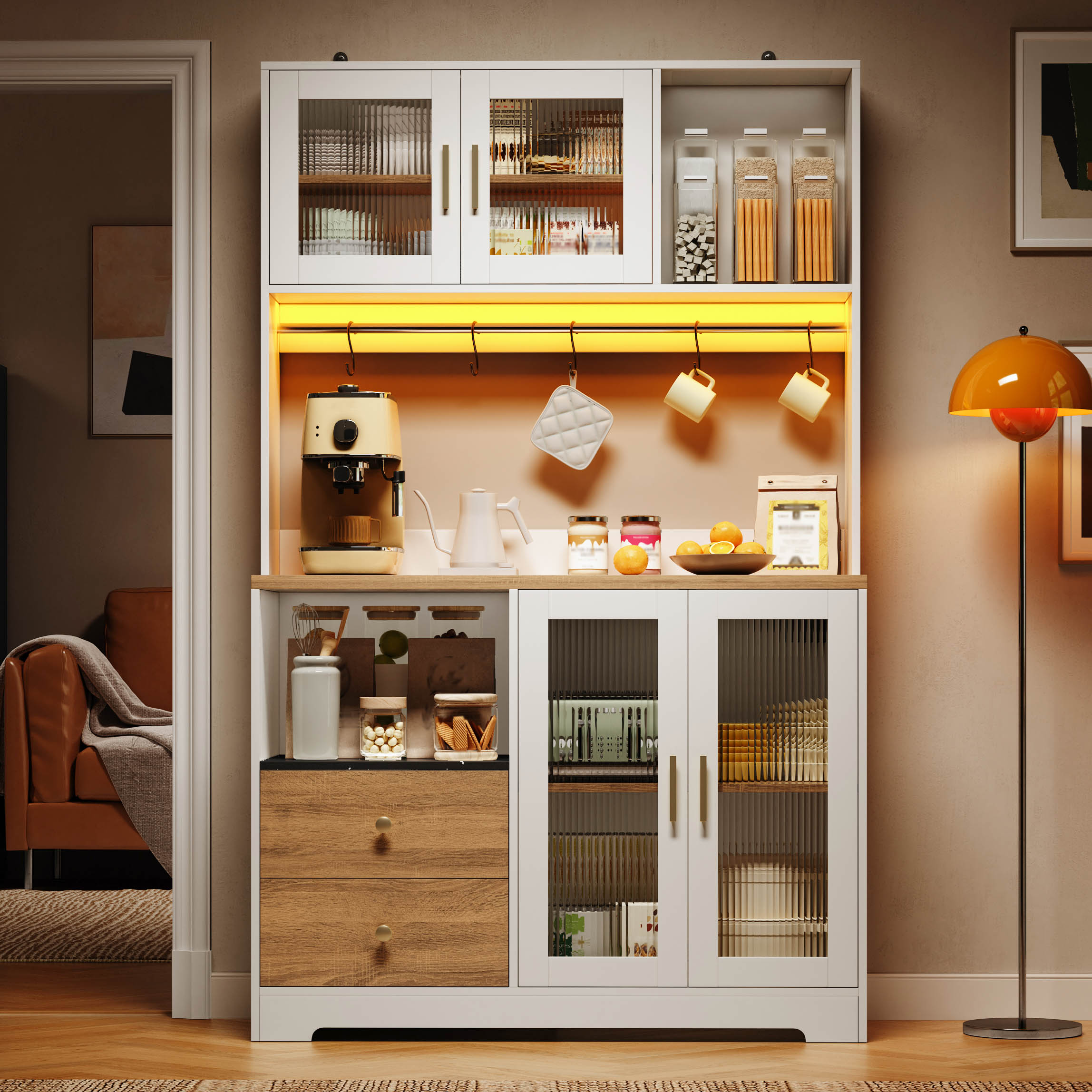 178 cm Küchenschrank, Hochschrank mit LED, Küchenr