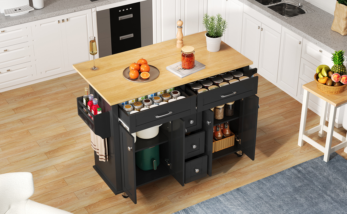 Îlot de cuisine roues silencieuses verrouillables