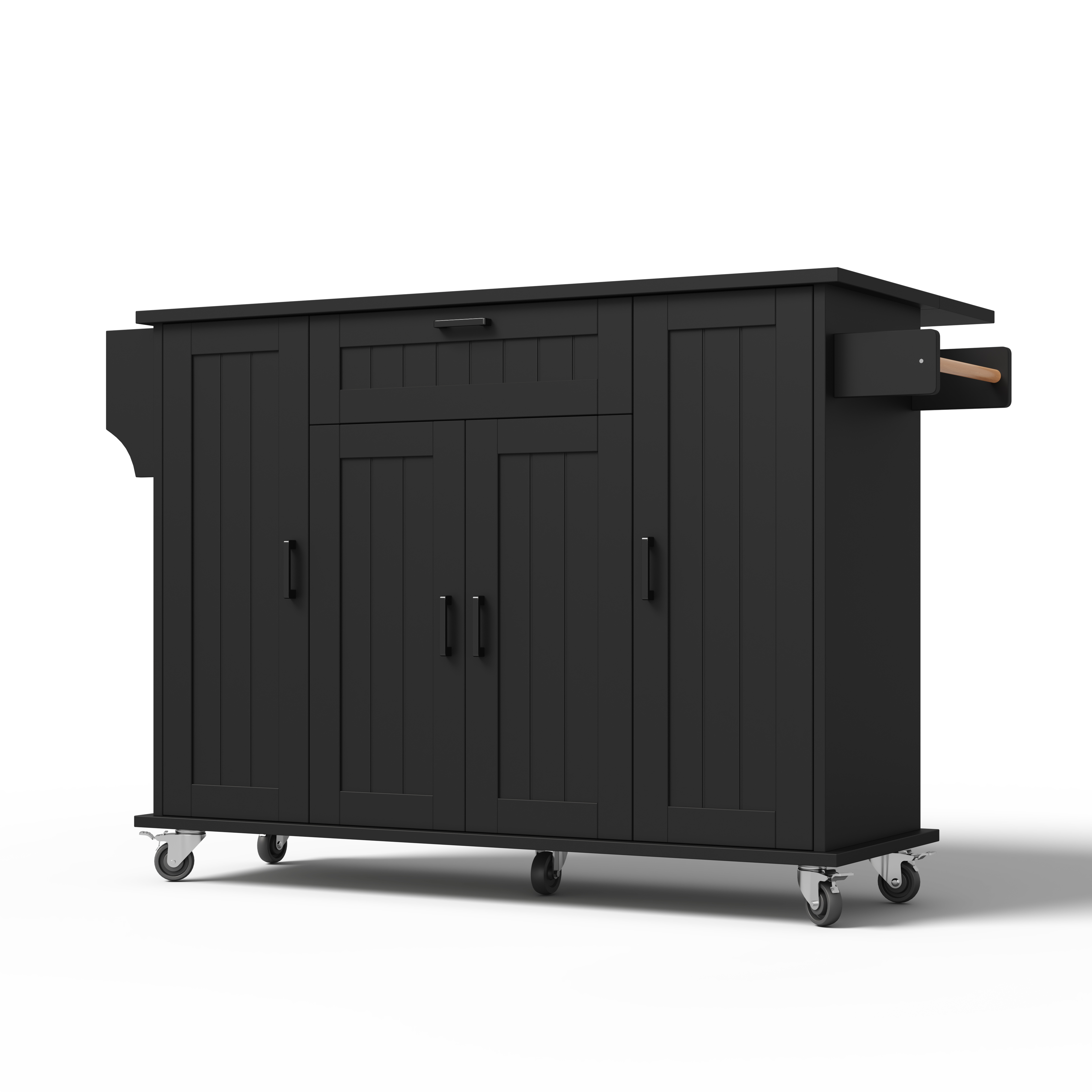 Îlot de cuisine, pliable, mobile sur roulettes, avec tiroirs, 120 x 70 x 95 cm, MDF, noir - vue 4