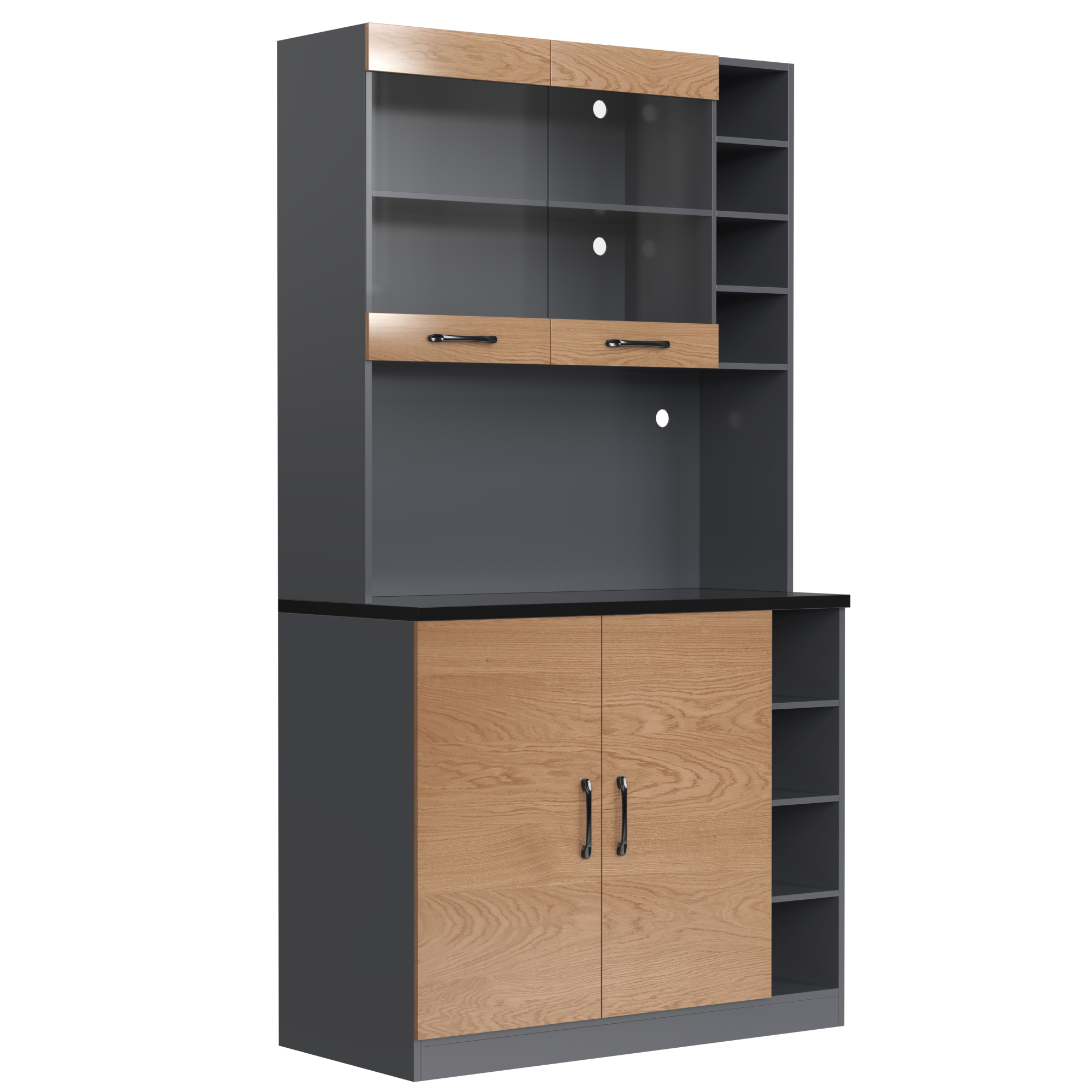 Buffet, hauteur réglable, éclairage led, 100 x 47 x 187 cm, bois et MDF, bois naturel - vue 4