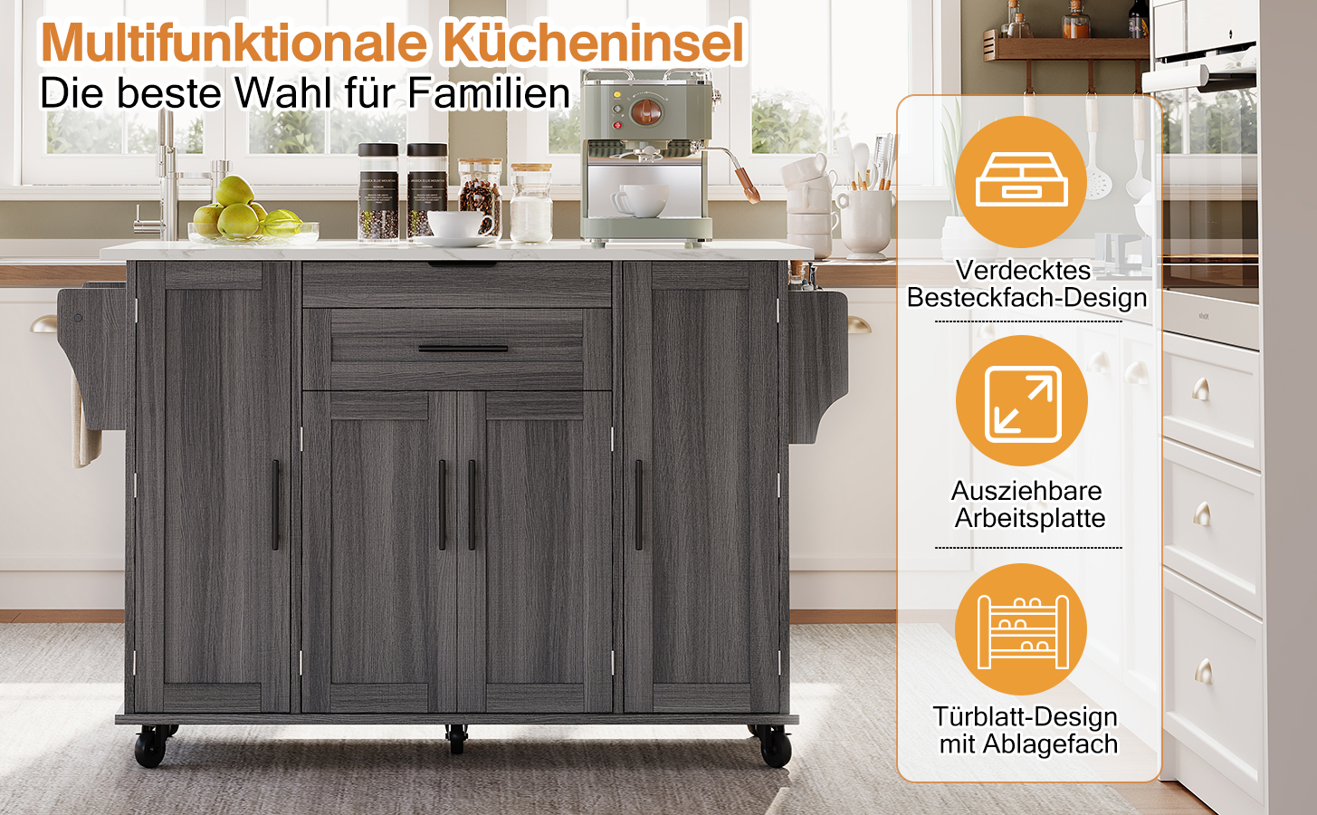Innenaufbau mit verstellbaren Einlegeböden und Fächern