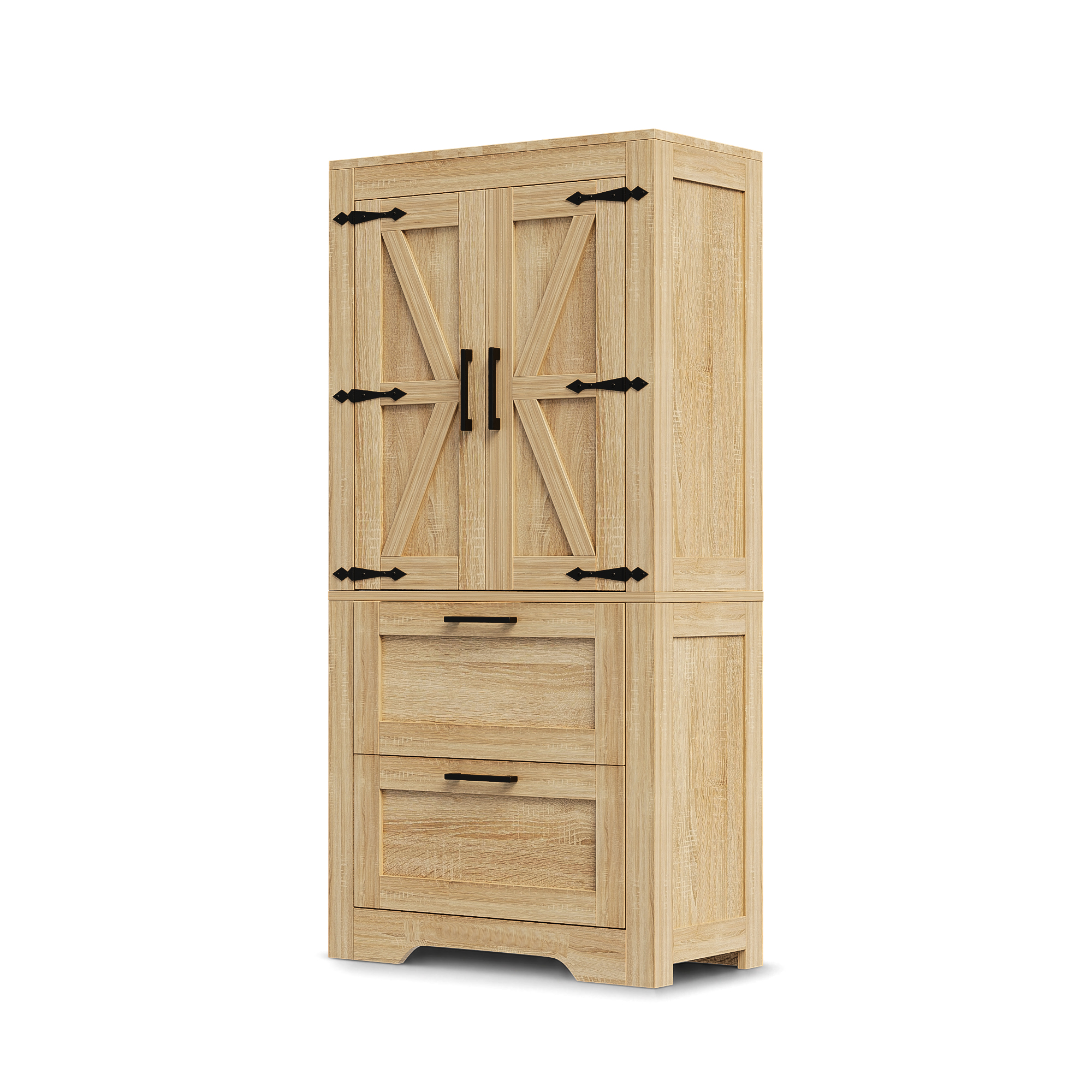 Buffet de rangement, avec tiroirs, étagères réglables, 60 x 30 x 128 cm, bois et MDF, bois naturel - vue 3