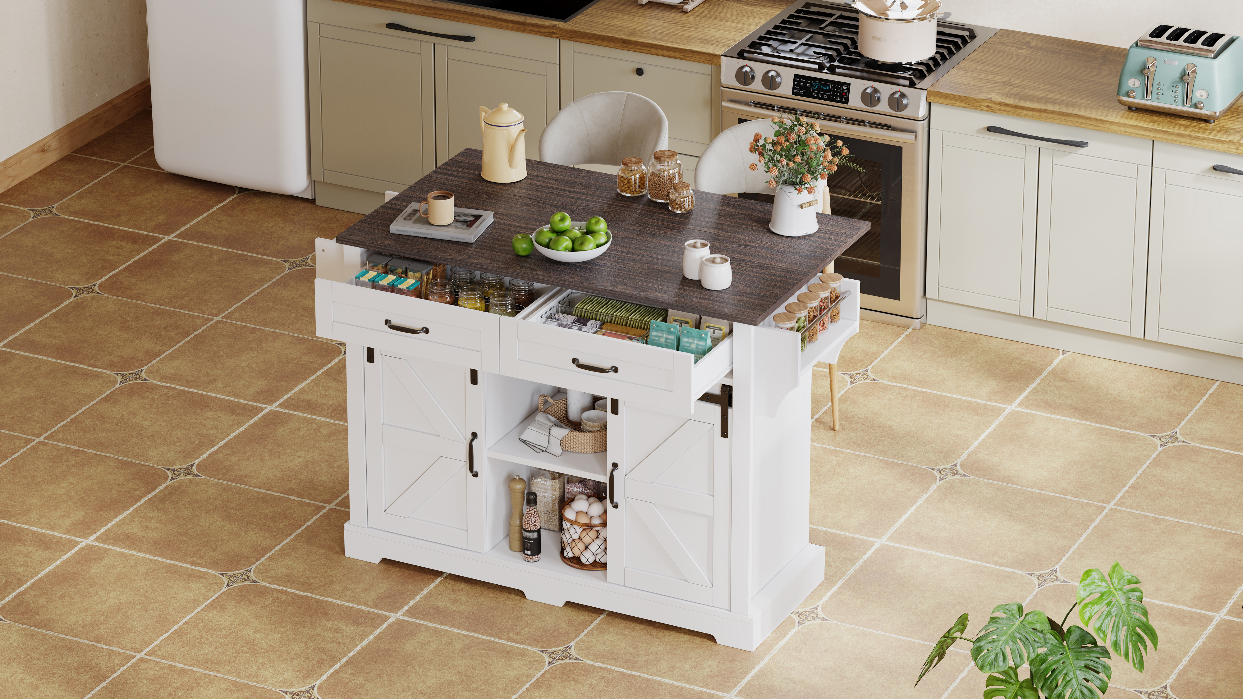 Chariot de service style ferme dimensions ergonomiques 120x70x91cm