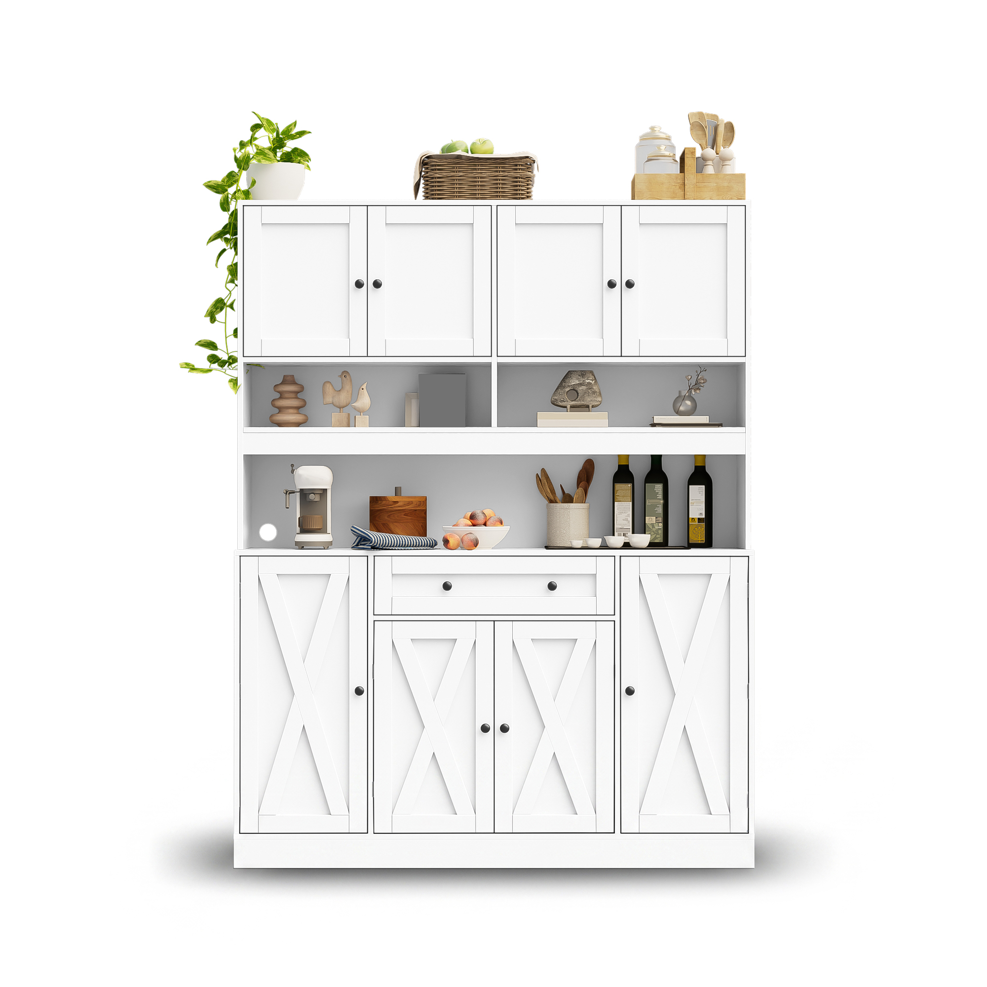 Buffet, avec tiroirs, étagères réglables, 140 x 40 x 185 cm, MDF, blanc - vue 4