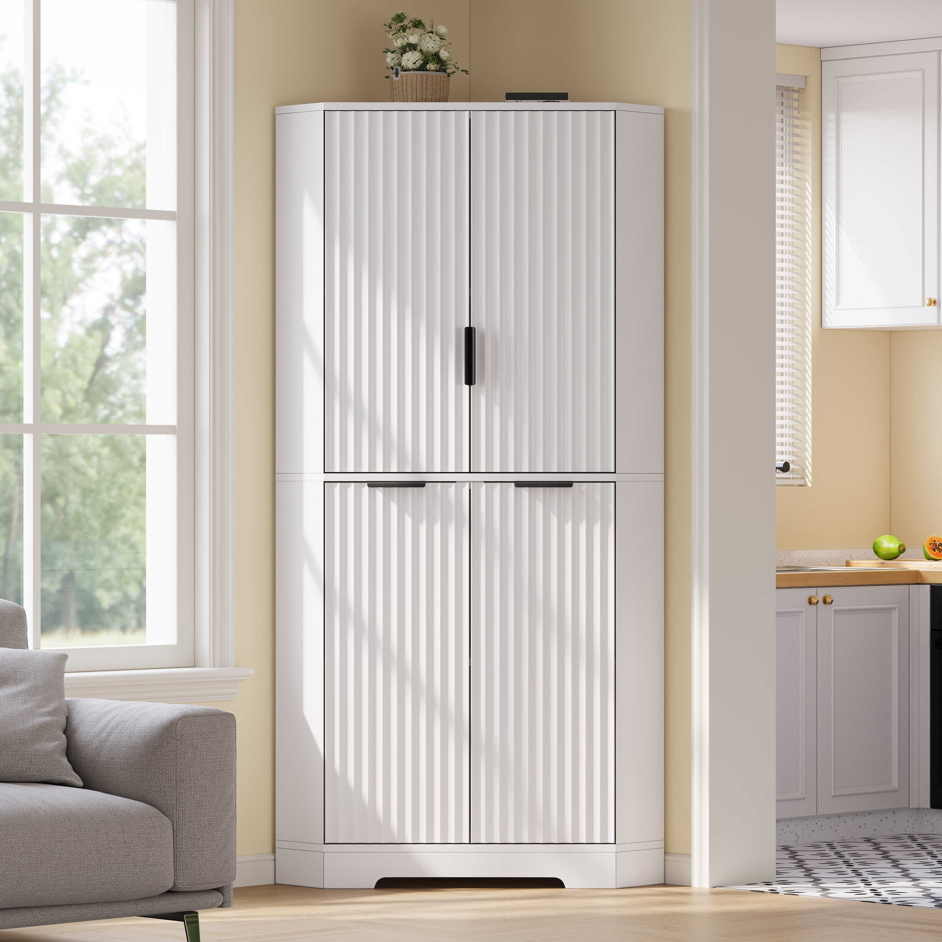 Buffet, étagères réglables, 60 x 60 x 172 cm, MDF, blanc - vue 1