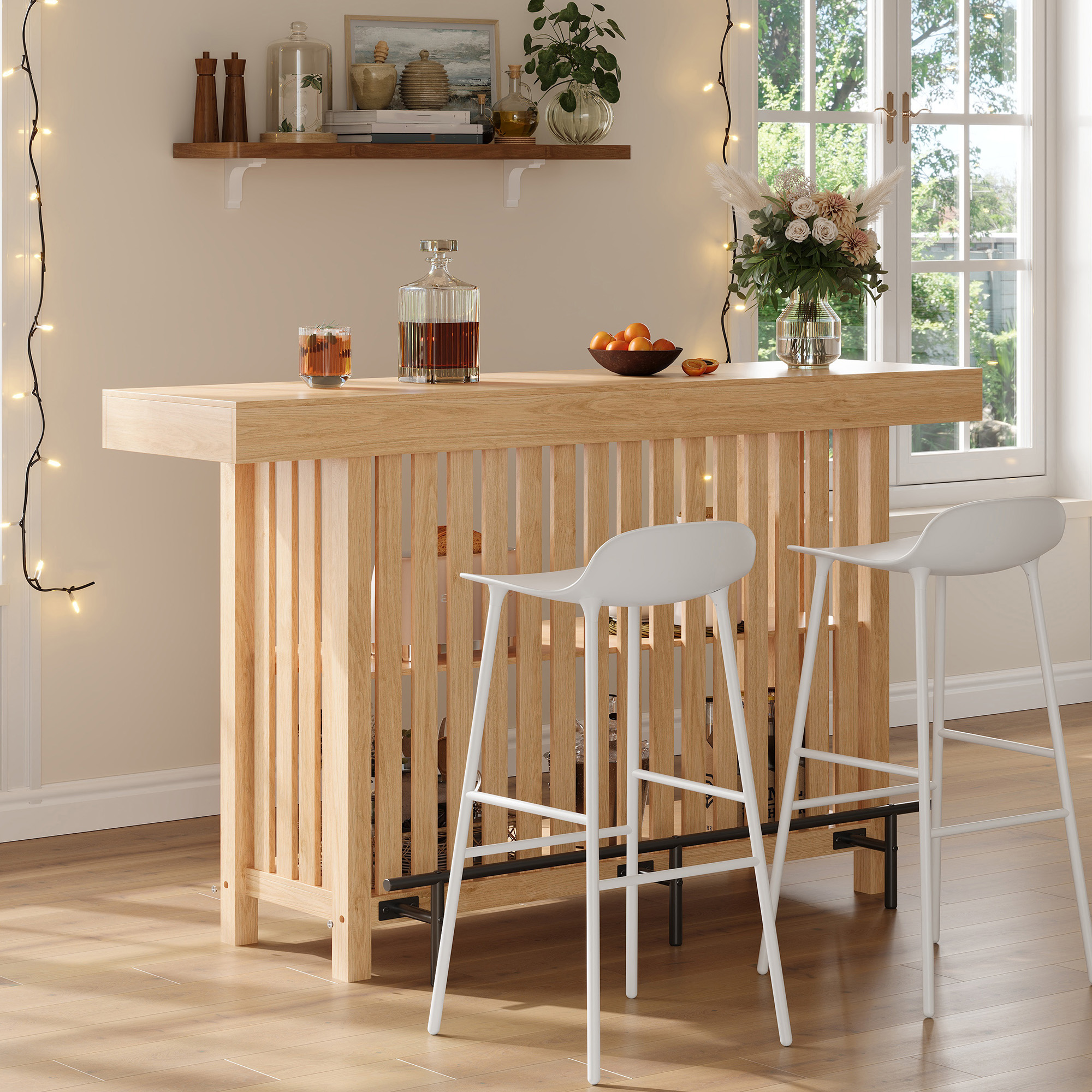Îlot de cuisine, prises et recharge intégrées, 160 x 40 x 105 cm, MDF, bois naturel - vue 4
