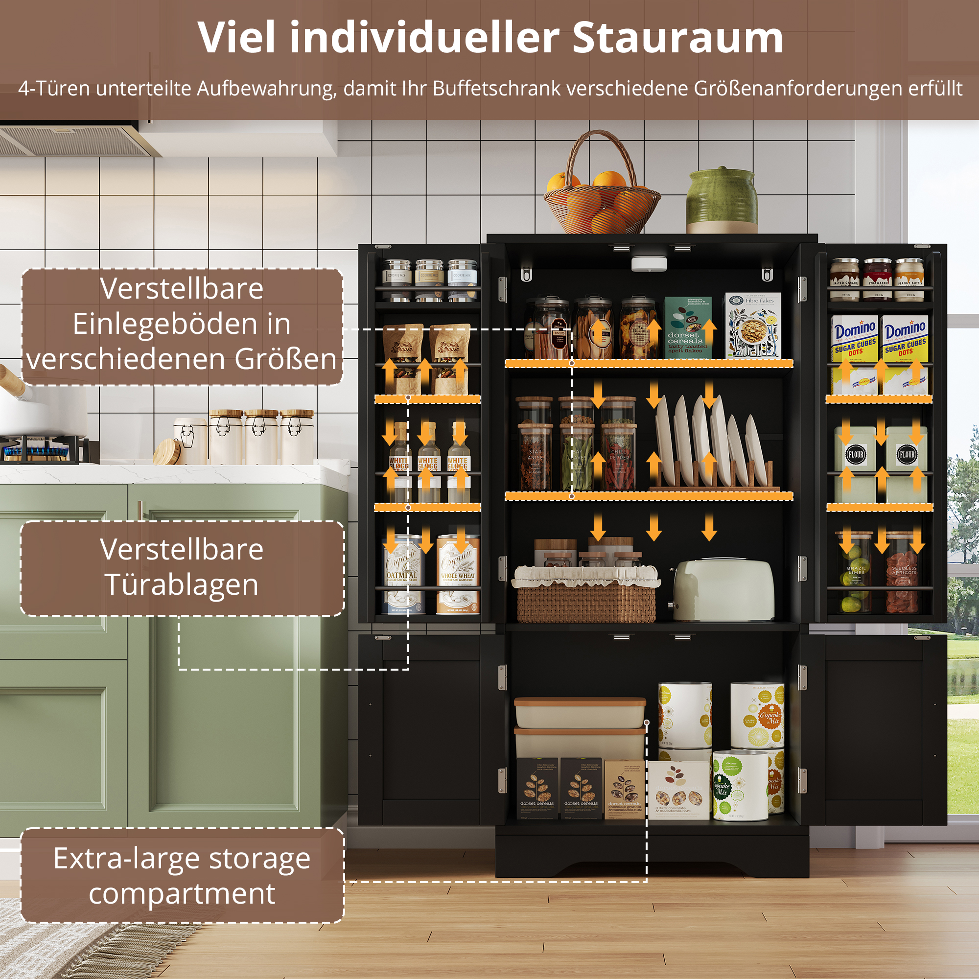 Buffet de rangement, étagères réglables, éclairage led, 60 x 40 x 120 cm, MDF, noir - vue 5