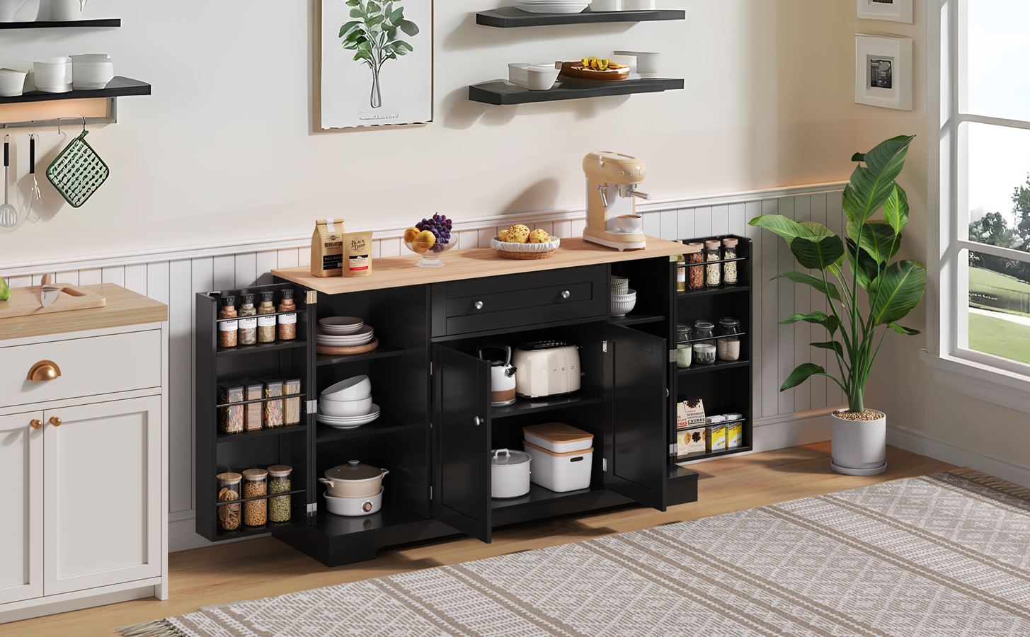 Buffet portes latérales étagères réglables