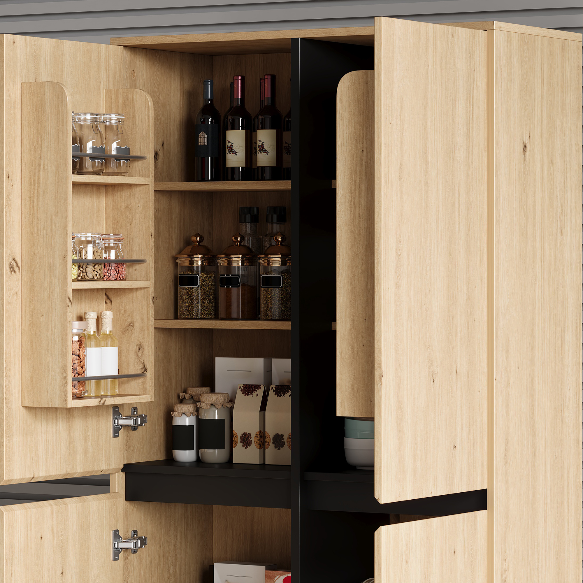 Buffet de cuisine, étagères réglables, 1 tiroir, 80 x 35 x 180 cm, MDF, bois naturel - vue 5