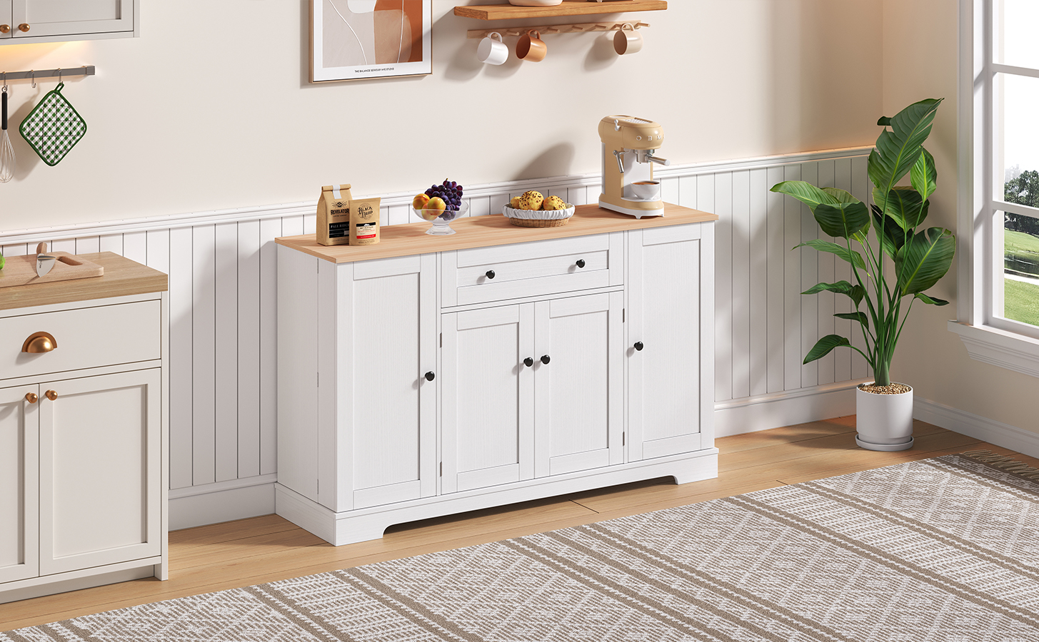 Buffet de cuisine 138cm rangement polyvalent