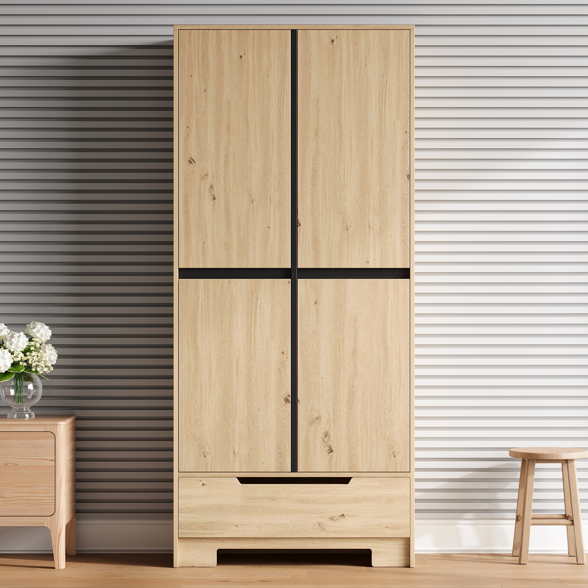 Buffet de cuisine, étagères réglables, 1 tiroir, 80 x 35 x 180 cm, MDF, bois naturel - vue 2