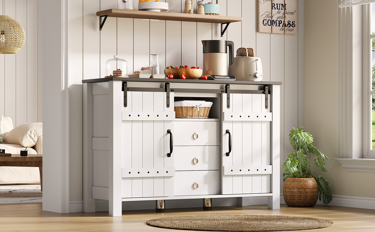Buffet moderne rustique 120cm rangement