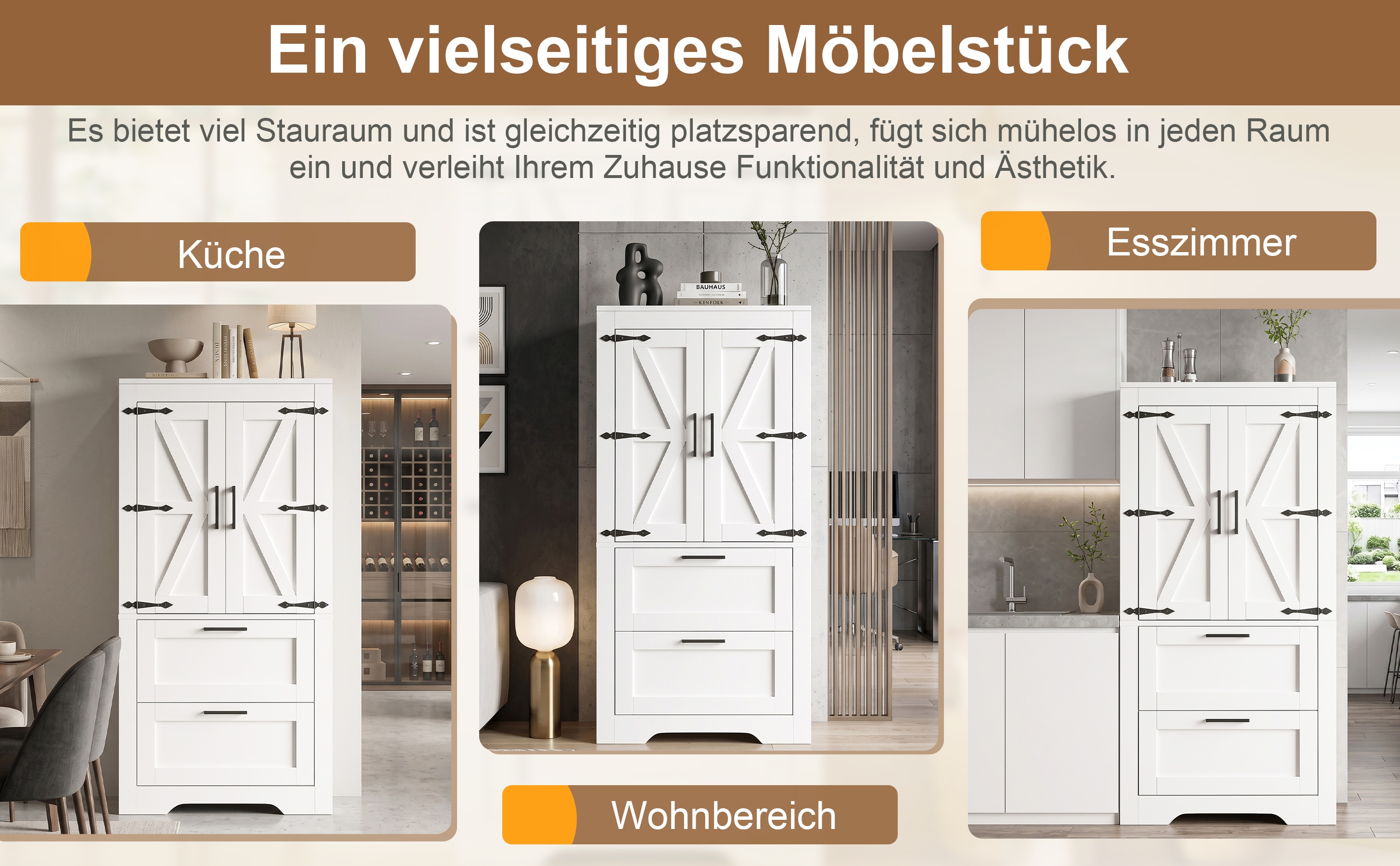 Küchenschrank im Landhausstil, mit 2 Schubladen un