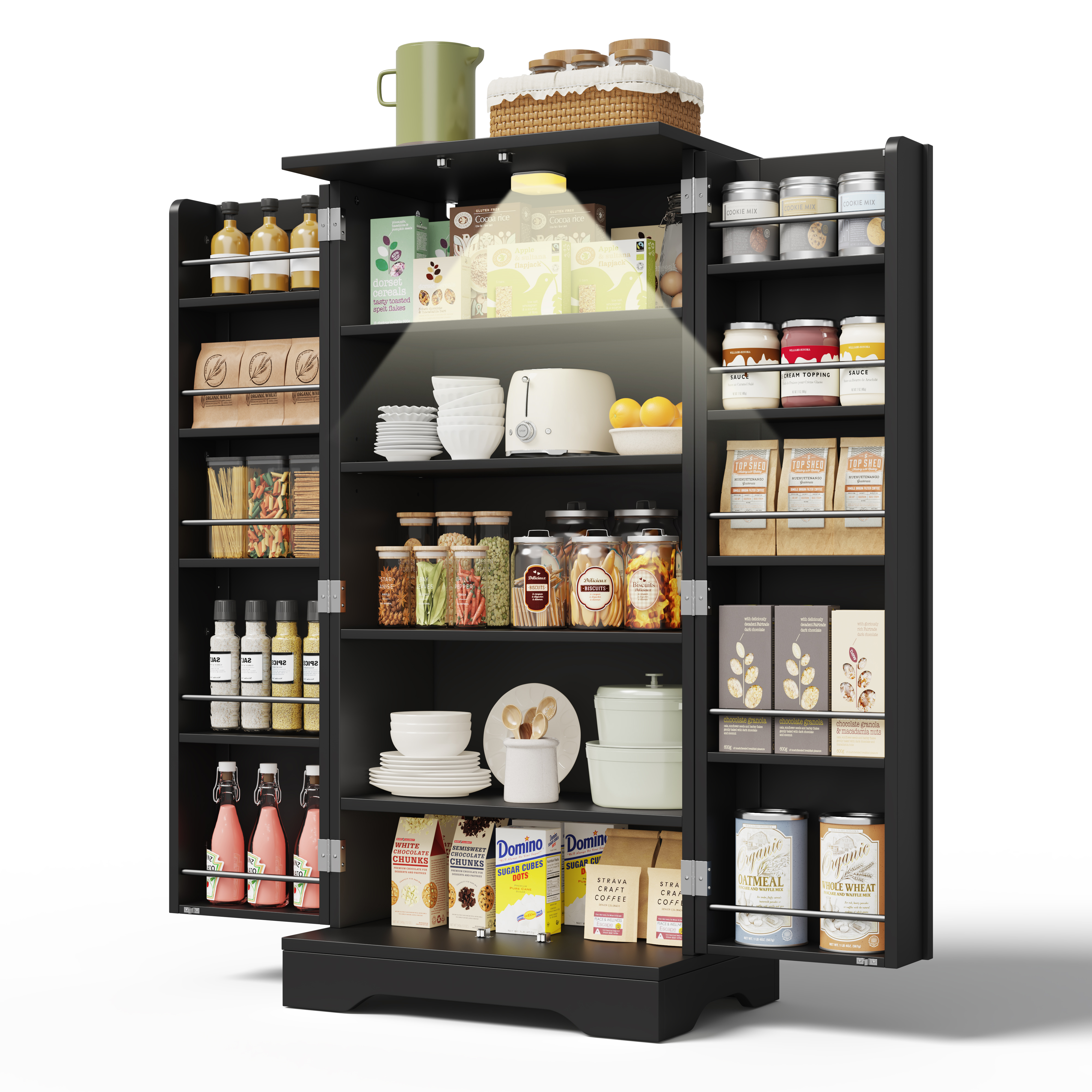Buffet de rangement, étagères réglables, éclairage led, 60 x 40 x 120 cm, MDF, noir - vue 5
