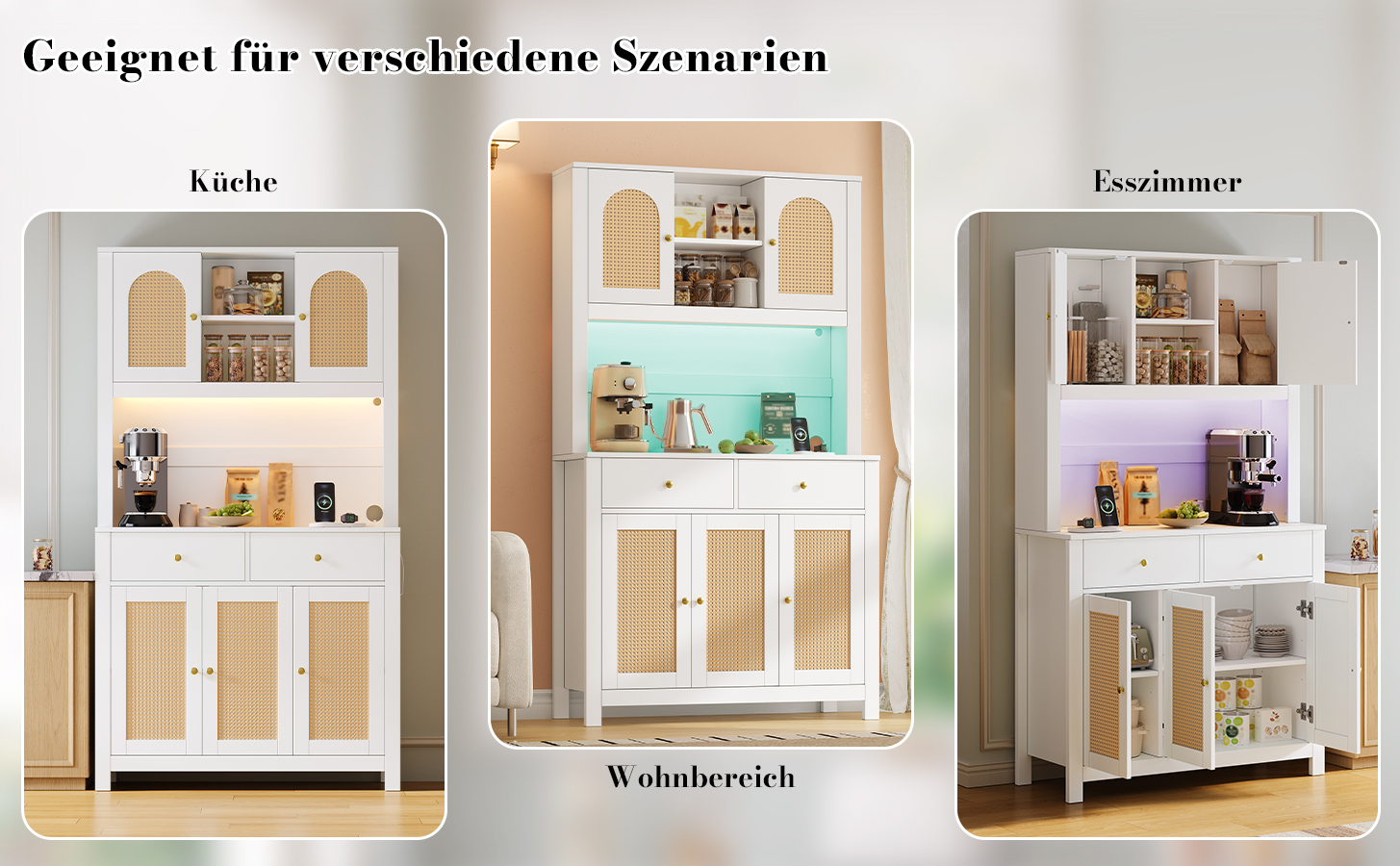 Küchenschrank, hoher Aufbewahrungsschrank mit LED-