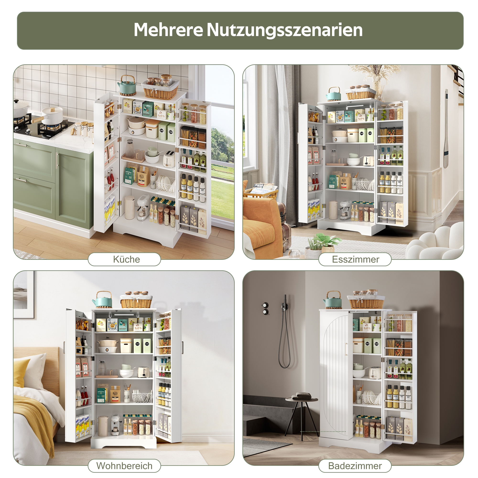 Armoire de cuisine compacte 60×35×128 cm avec LED capteur USB, 5 niveaux intérieurs, portes avec 10 étagères, pour petite cuisine, beaucoup de rangement, éclairage automatique, design moderne, stabilité, fonctionnalité, durabilité - image 4