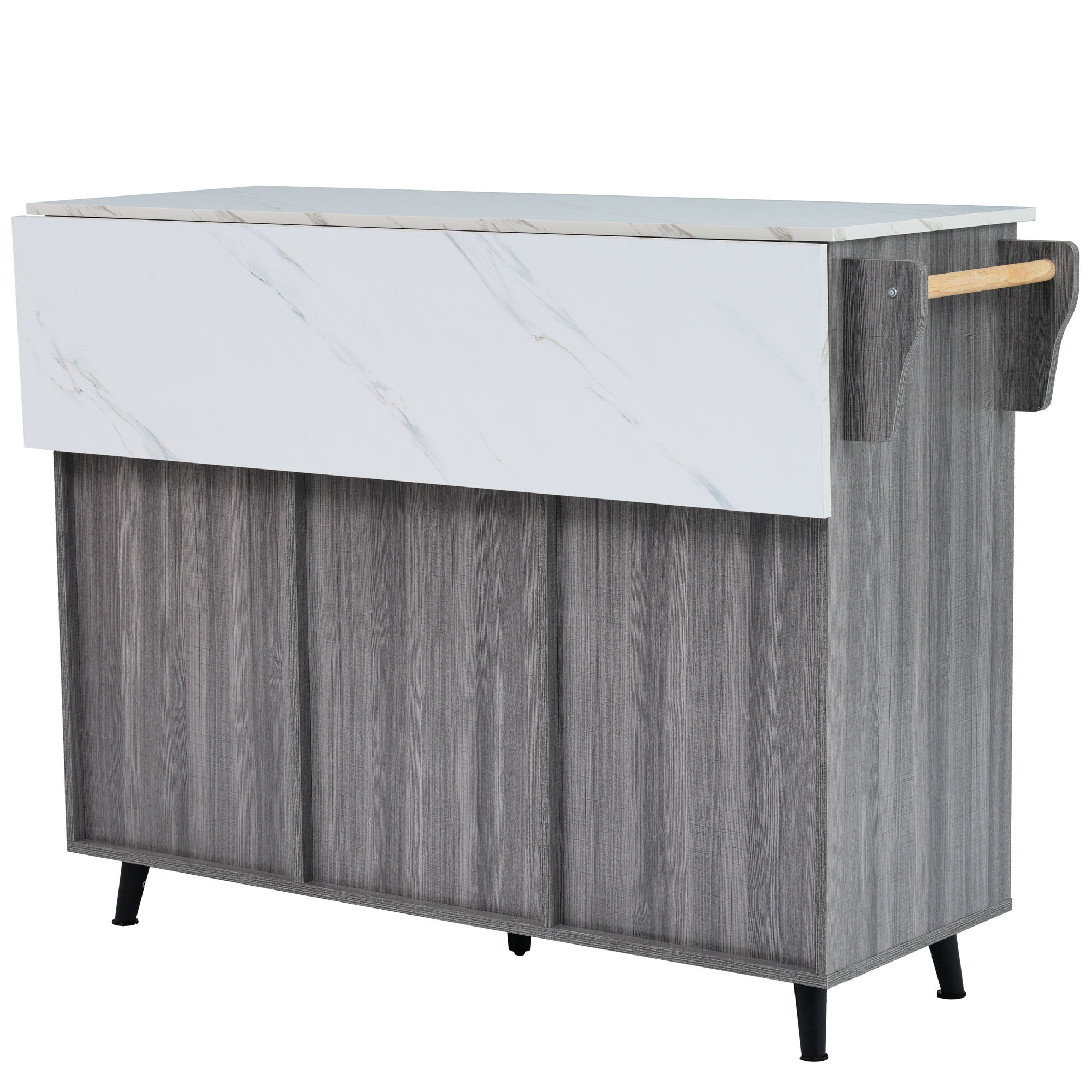 Buffet, extensible, mobile sur roulettes, rangement intégré, 129 x 46 x 91,5 cm, bois massif, blanc - vue 5