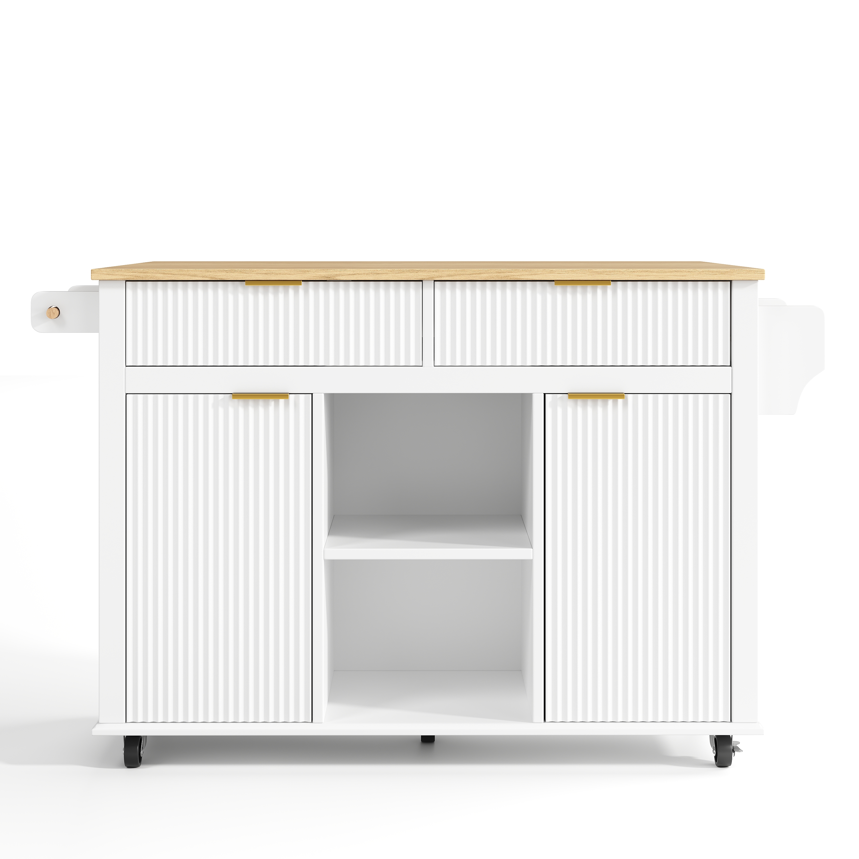Îlot de cuisine, pliable, mobile sur roulettes, rangement intégré, 143 x 45 x 89,5 cm, MDF, bois naturel - vue 5