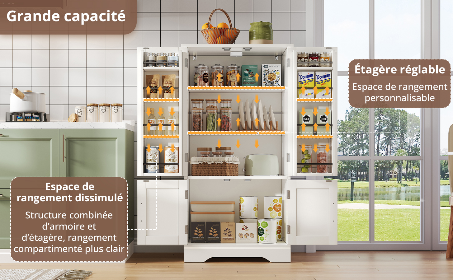 Armoire haute moderne minimaliste 120×60×40 cm, MDF haute qualité, portes à motif 3D ondulé, poignées métalliques, pour petite cuisine, salle à manger et salon, beaucoup de rangement, design épuré - image 73