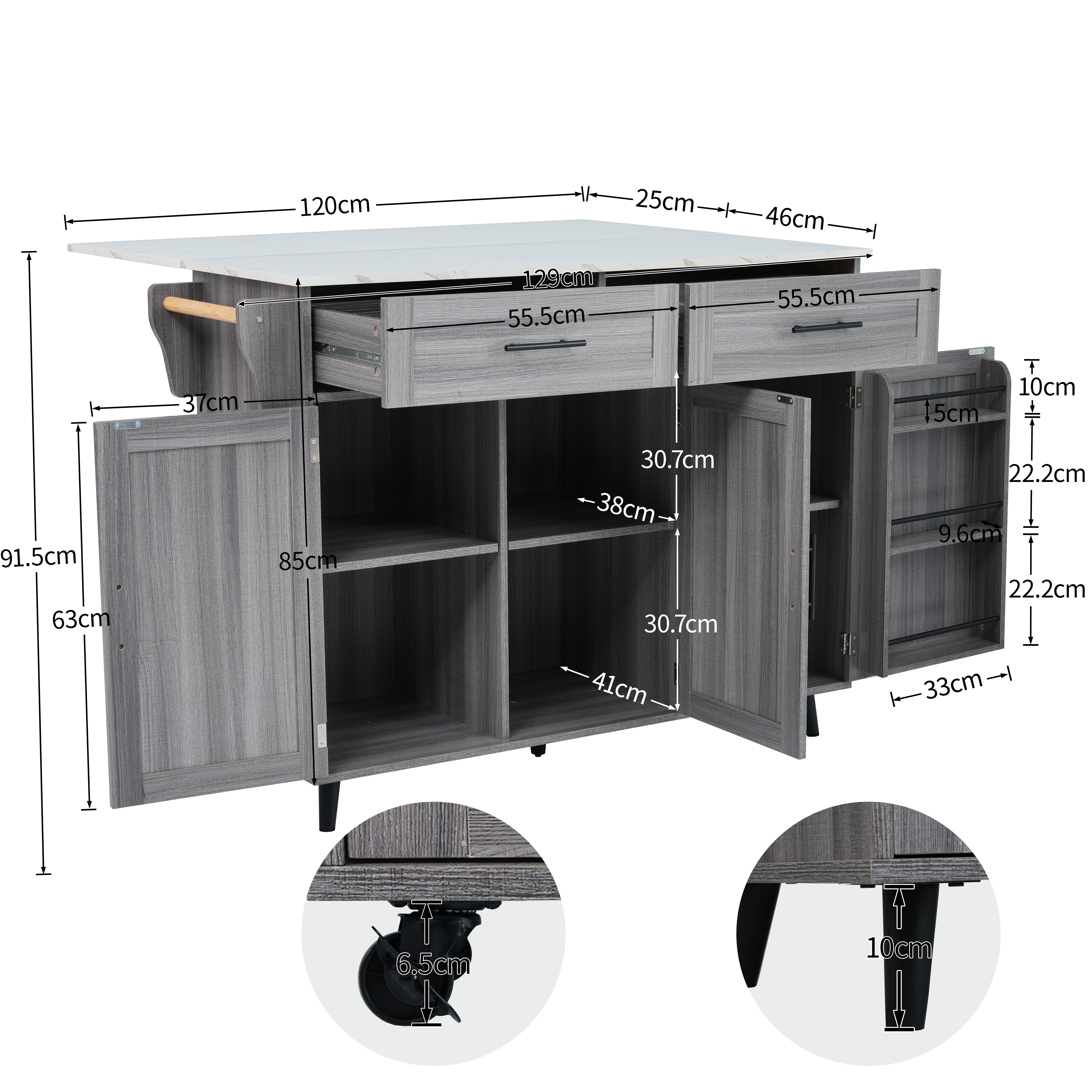 129x46(71)x91.5(95)cm Dining Cart/Dining Sideboard