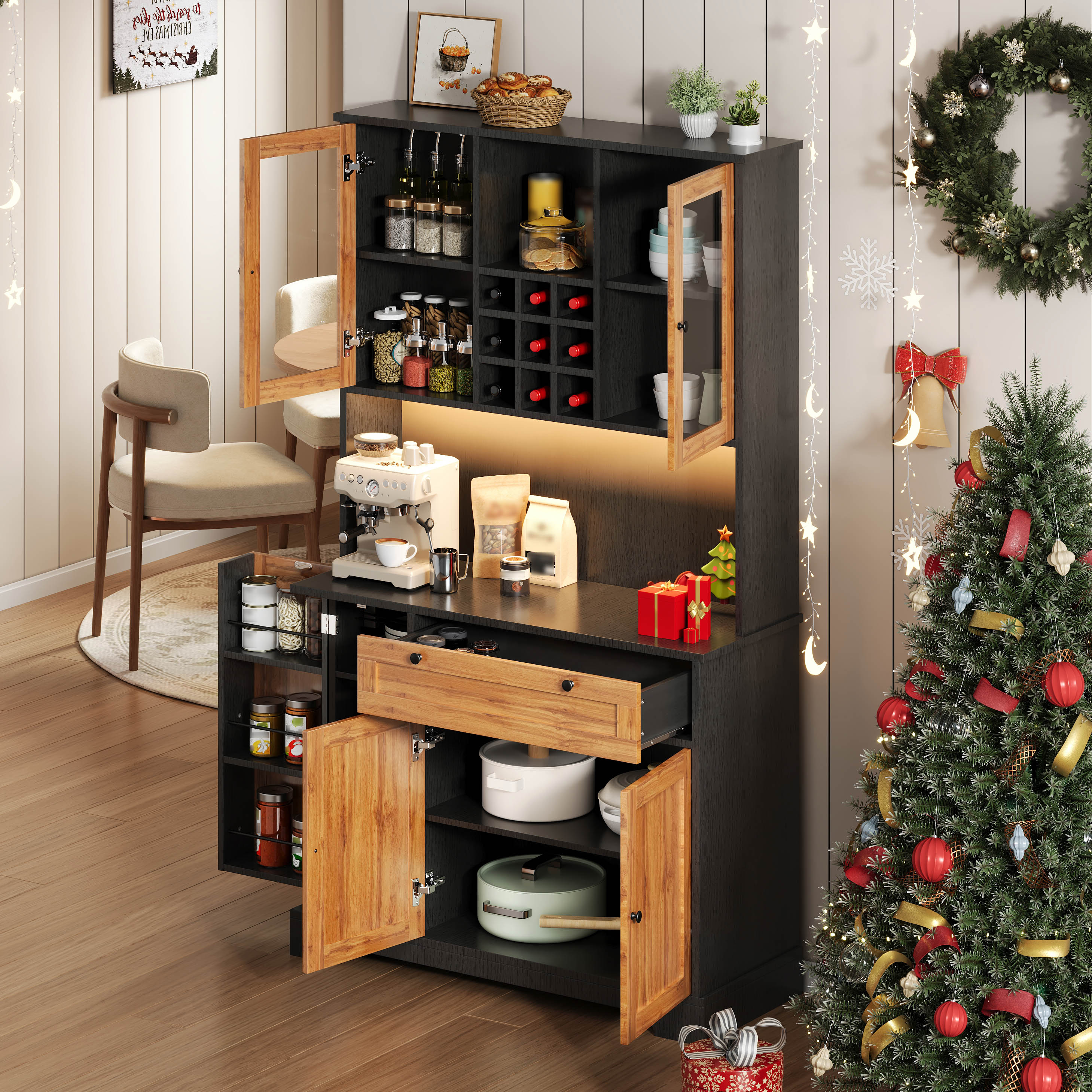 étagères réglables, rangement intérieur porte et porte‑bouteilles à vin