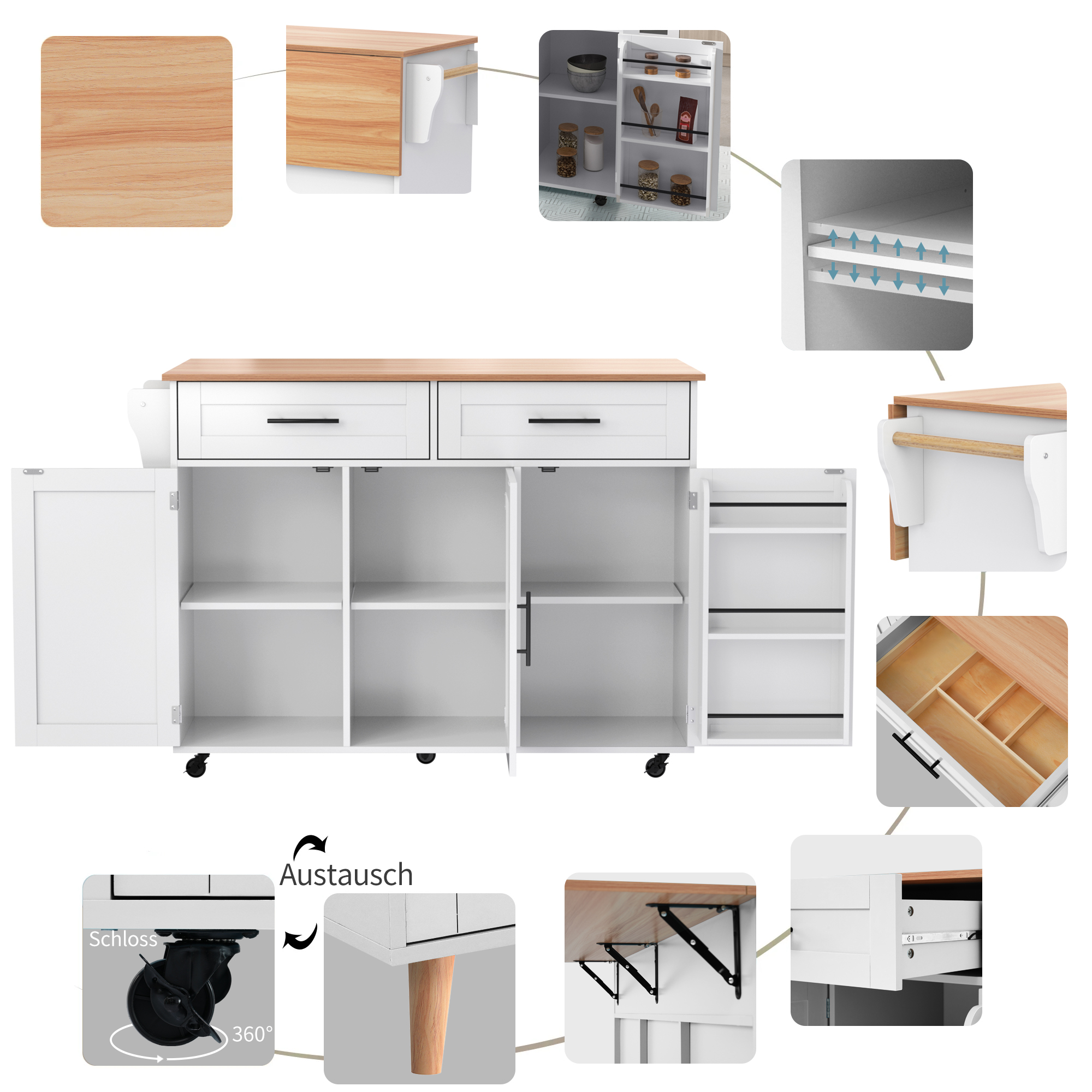 Buffet, 120 x 46 x 91,5 cm, bois massif, blanc - vue 4