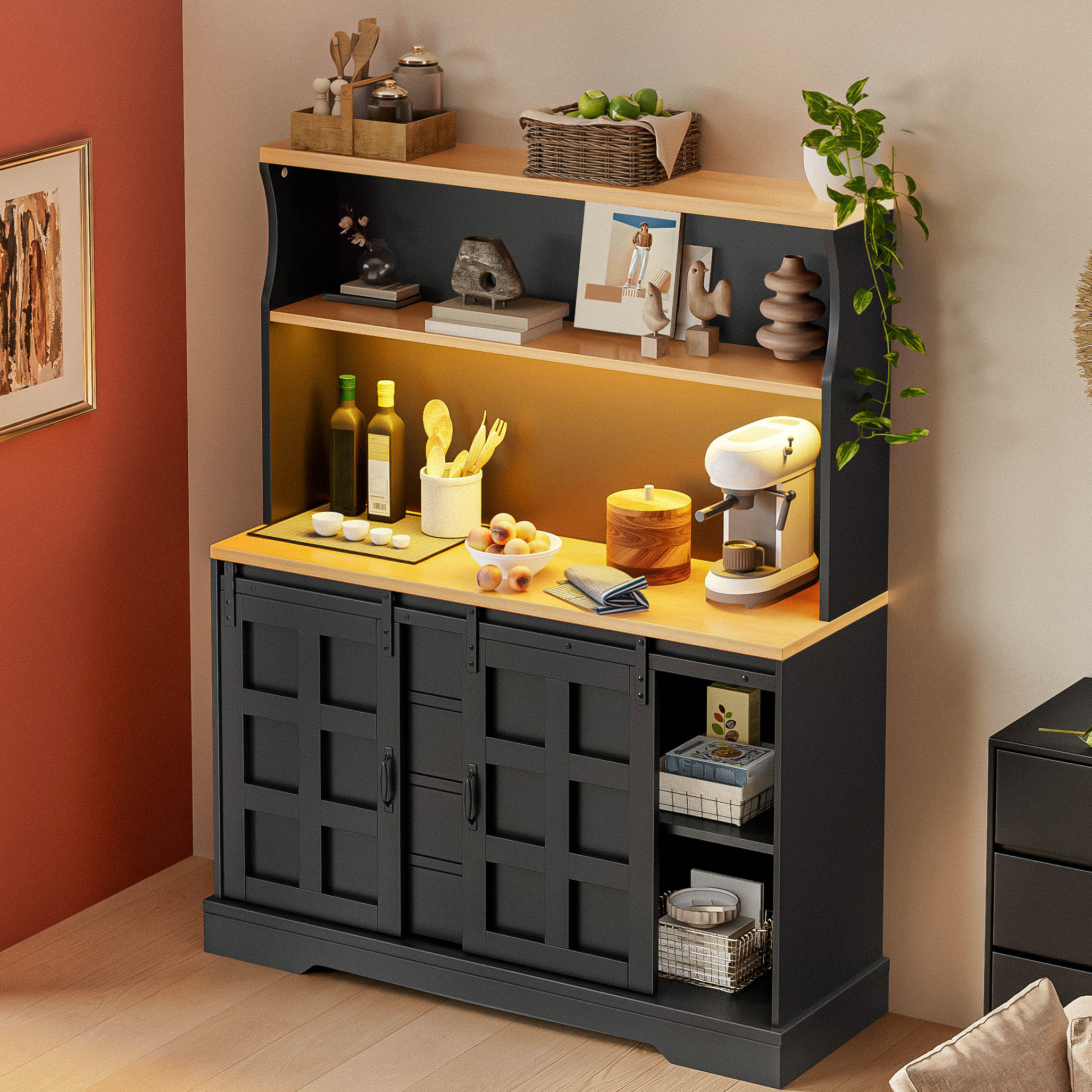 Küchenschrank, Sideboard mit LED, Küchen-Bar-Schra