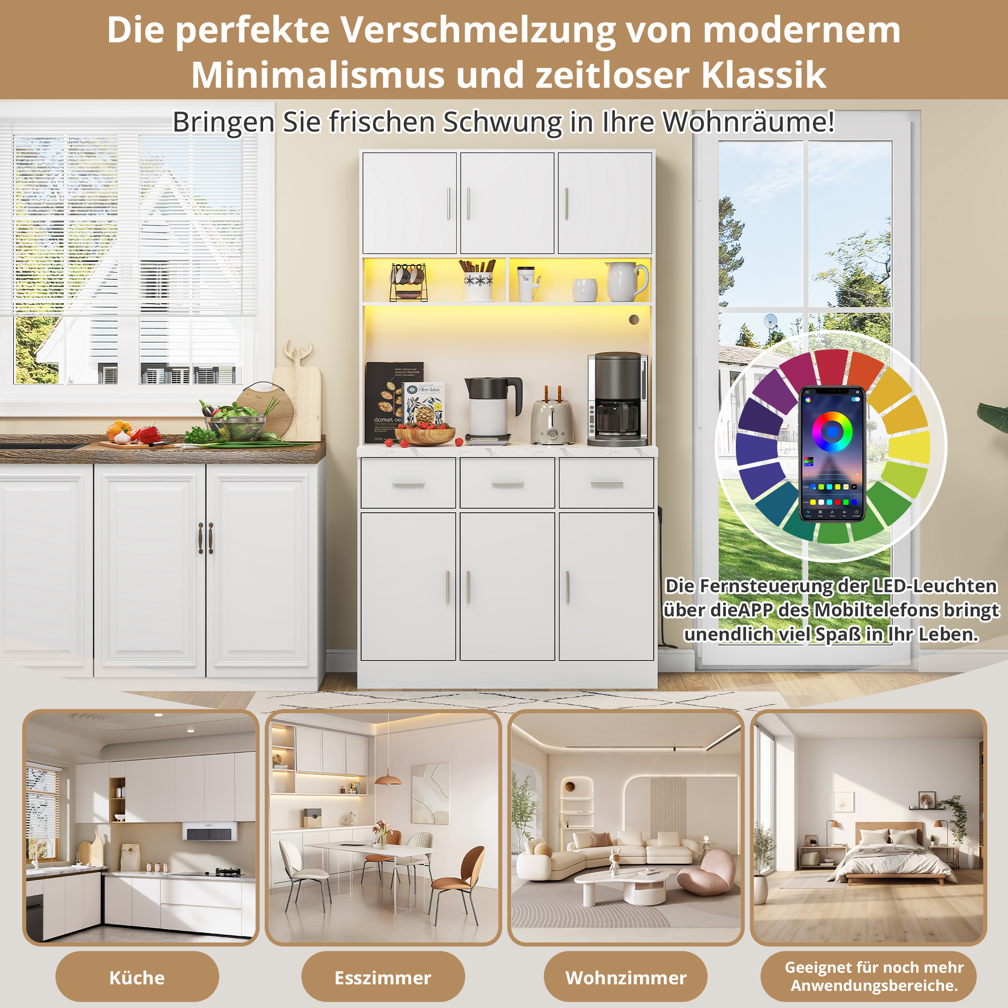100x40x180cm, multifunktionales Buffet mit LED-Bel