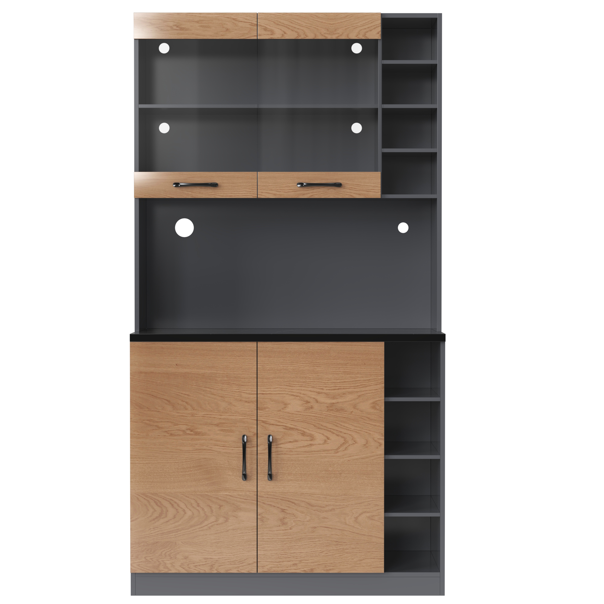 Buffet, hauteur réglable, éclairage led, 100 x 47 x 187 cm, bois et MDF, bois naturel - vue 5