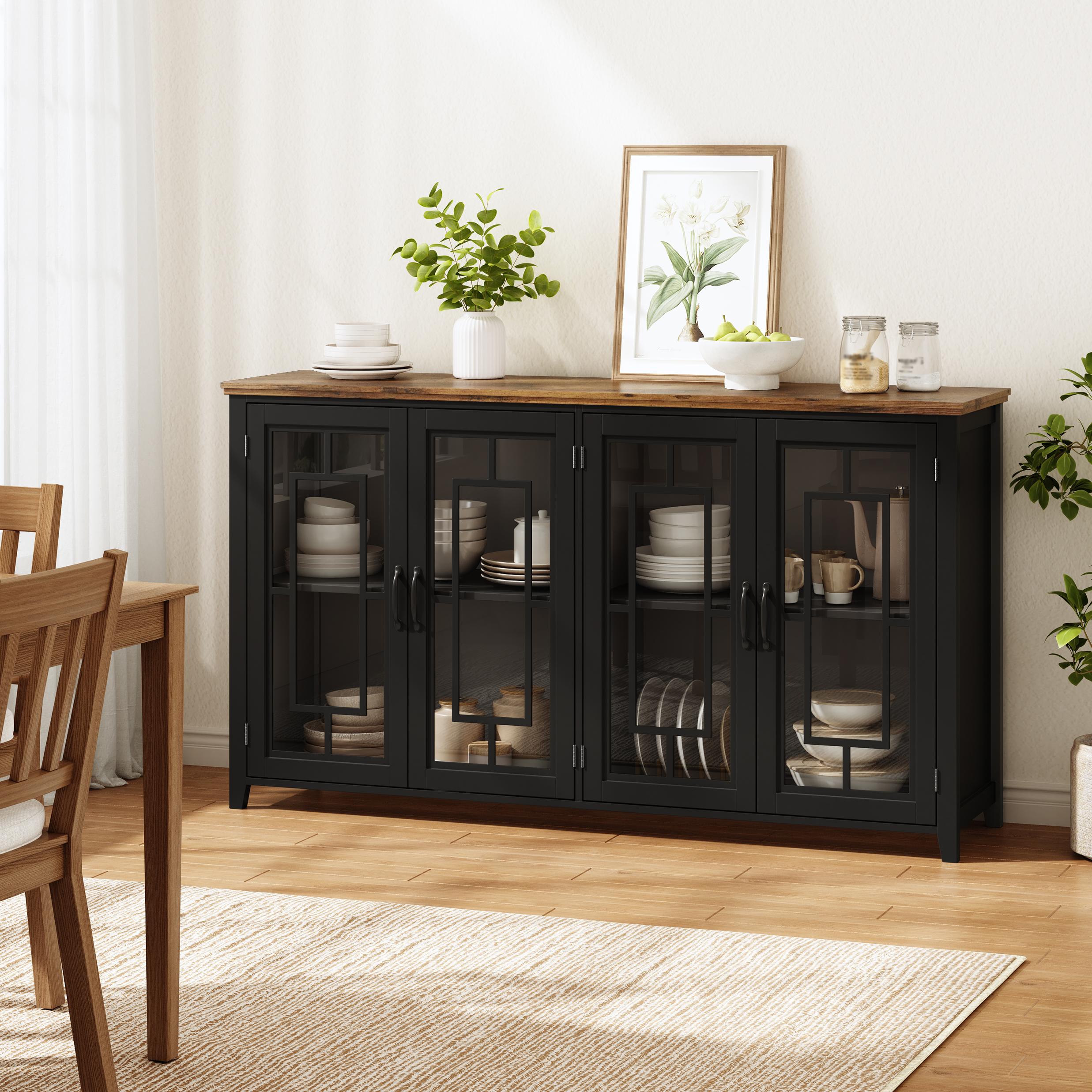160cm breites Küchen-Sideboard mit Glastüren,einem