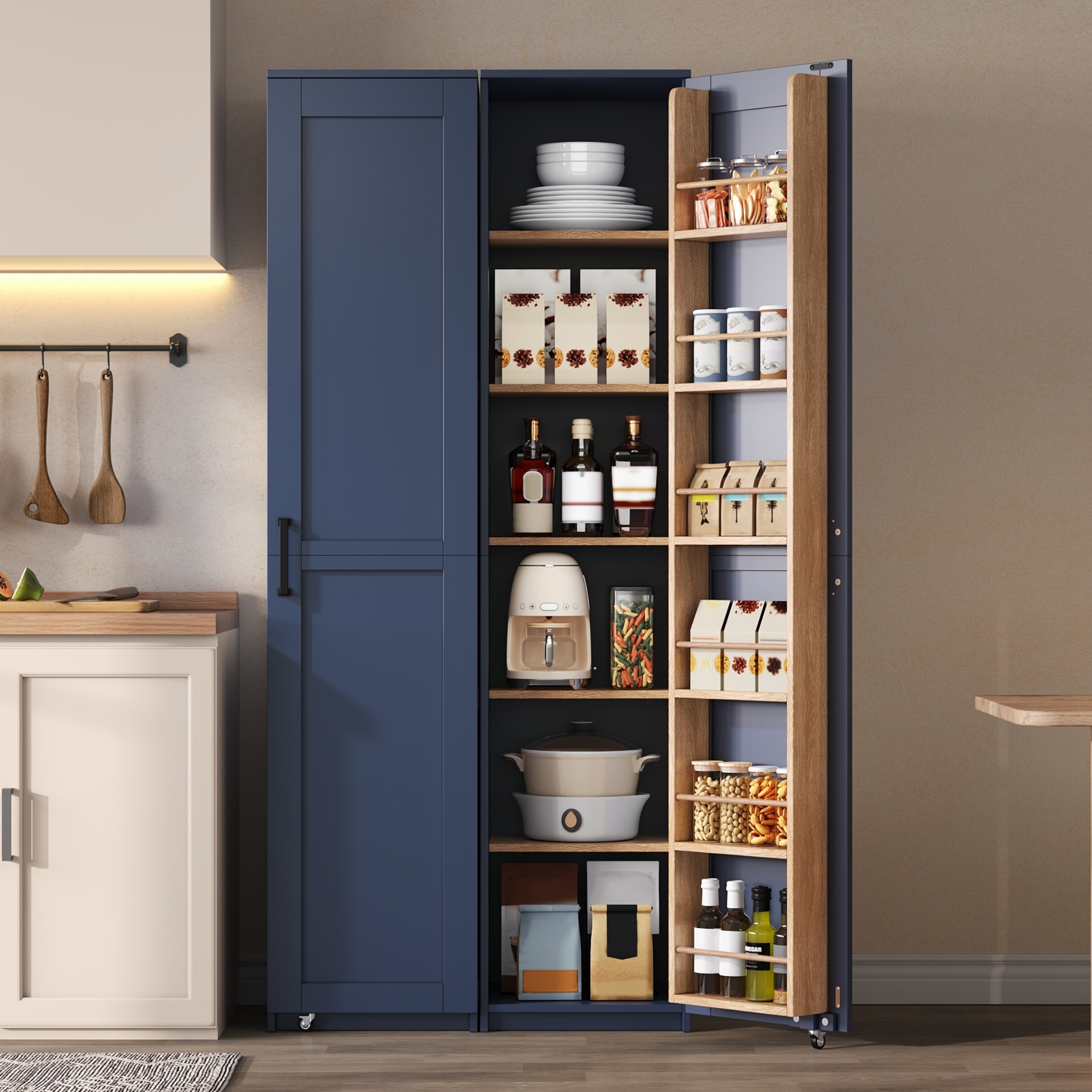 Buffet de rangement, étagères réglables, 40 x 40 x 183 cm, MDF, bleu - vue 4