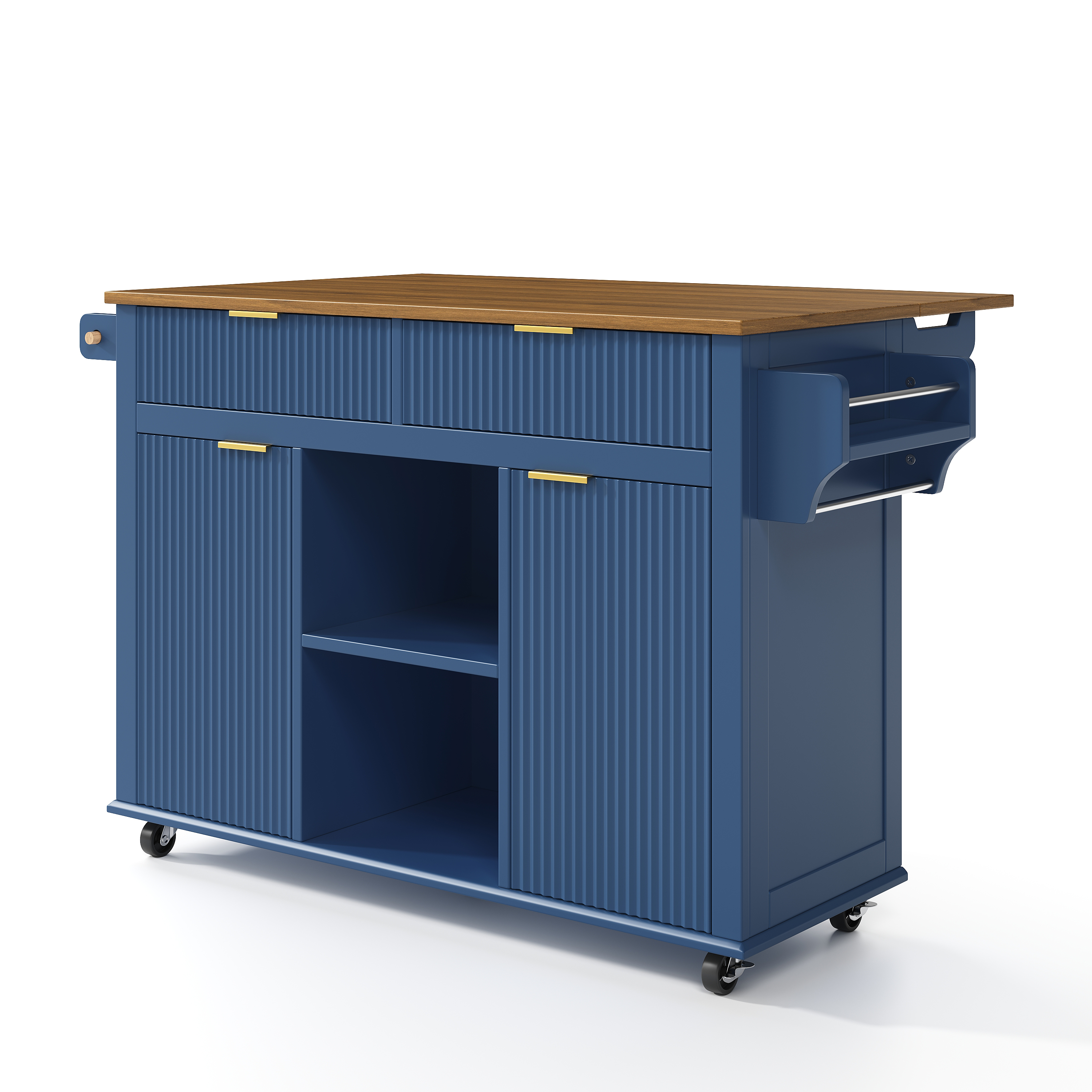 Îlot de cuisine, pliable, mobile sur roulettes, rangement intégré, 143 x 45 x 89,5 cm, MDF, marron - vue 2