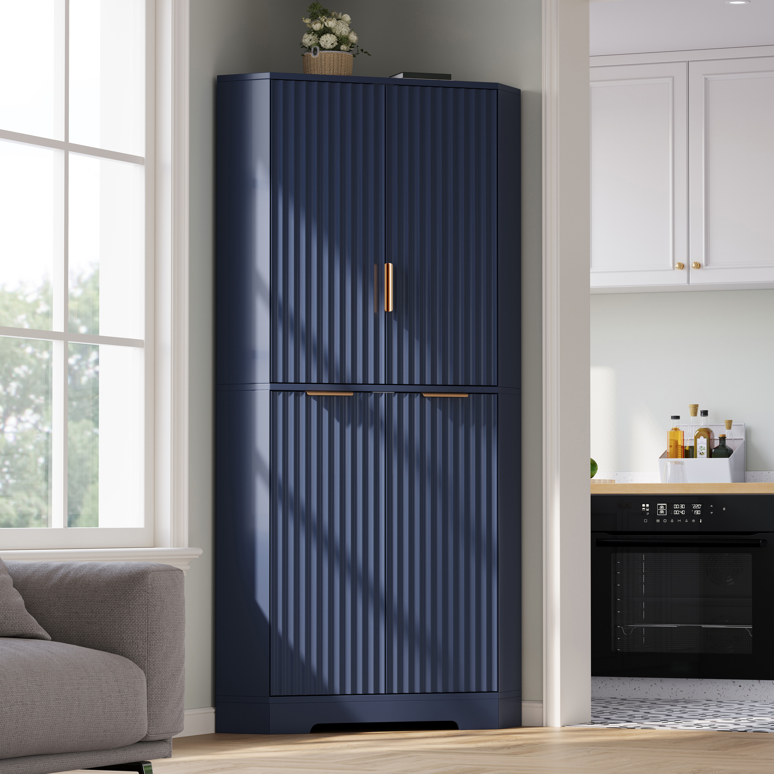 Buffet, étagères réglables, 60 x 60 x 172 cm, MDF, bleu - vue 4