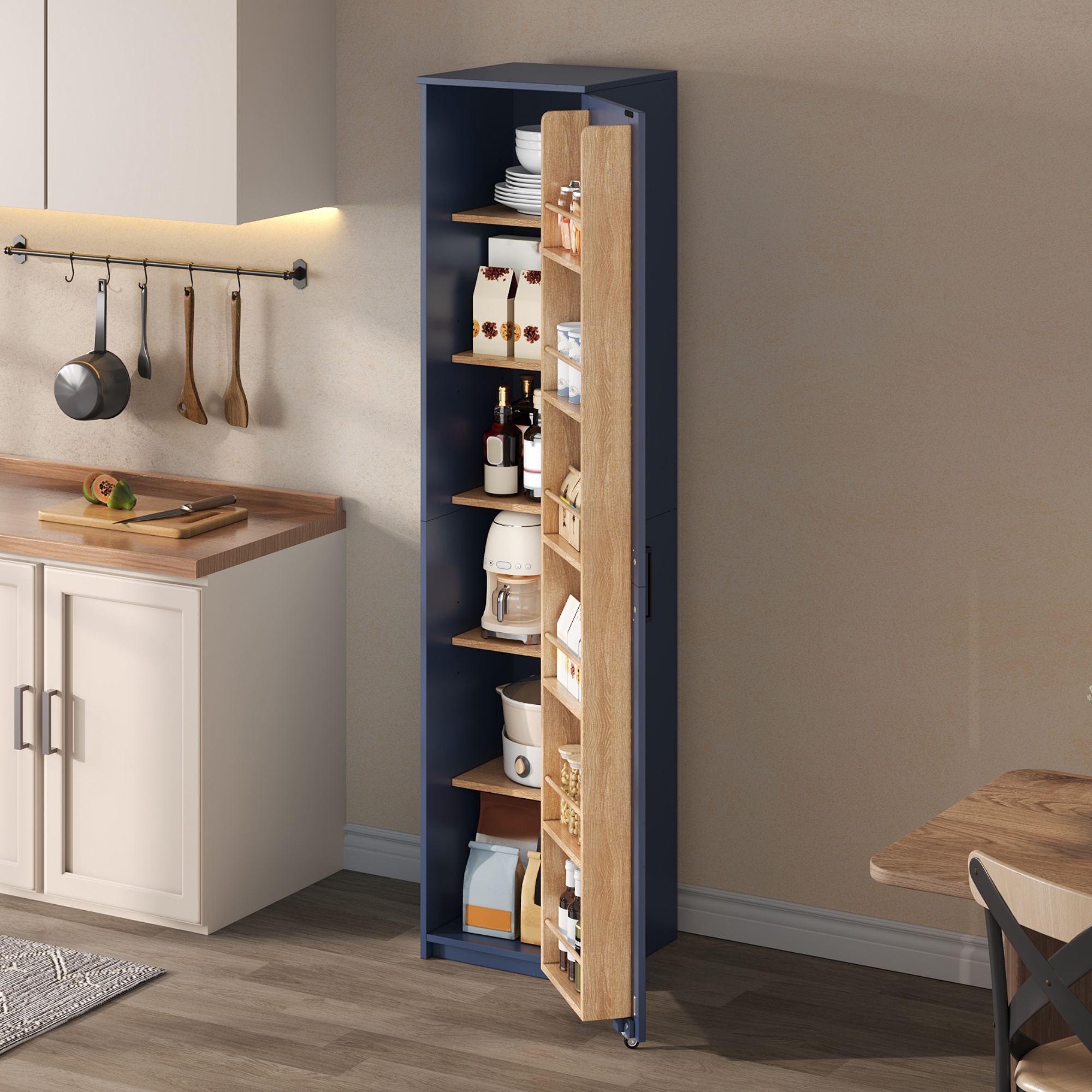 Buffet de rangement, étagères réglables, 40 x 40 x 183 cm, MDF, bleu - vue 3