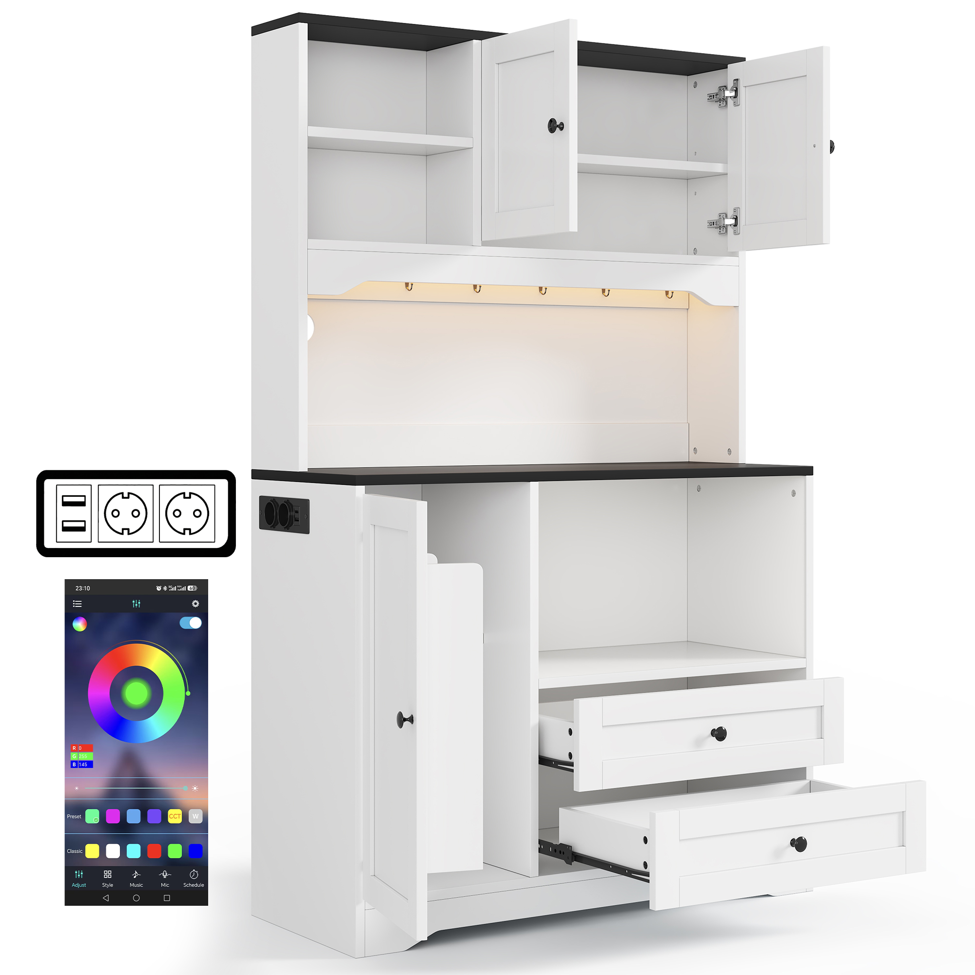 100×40×163cm,hoher Küchenschrank mit LED-Beleuchtu