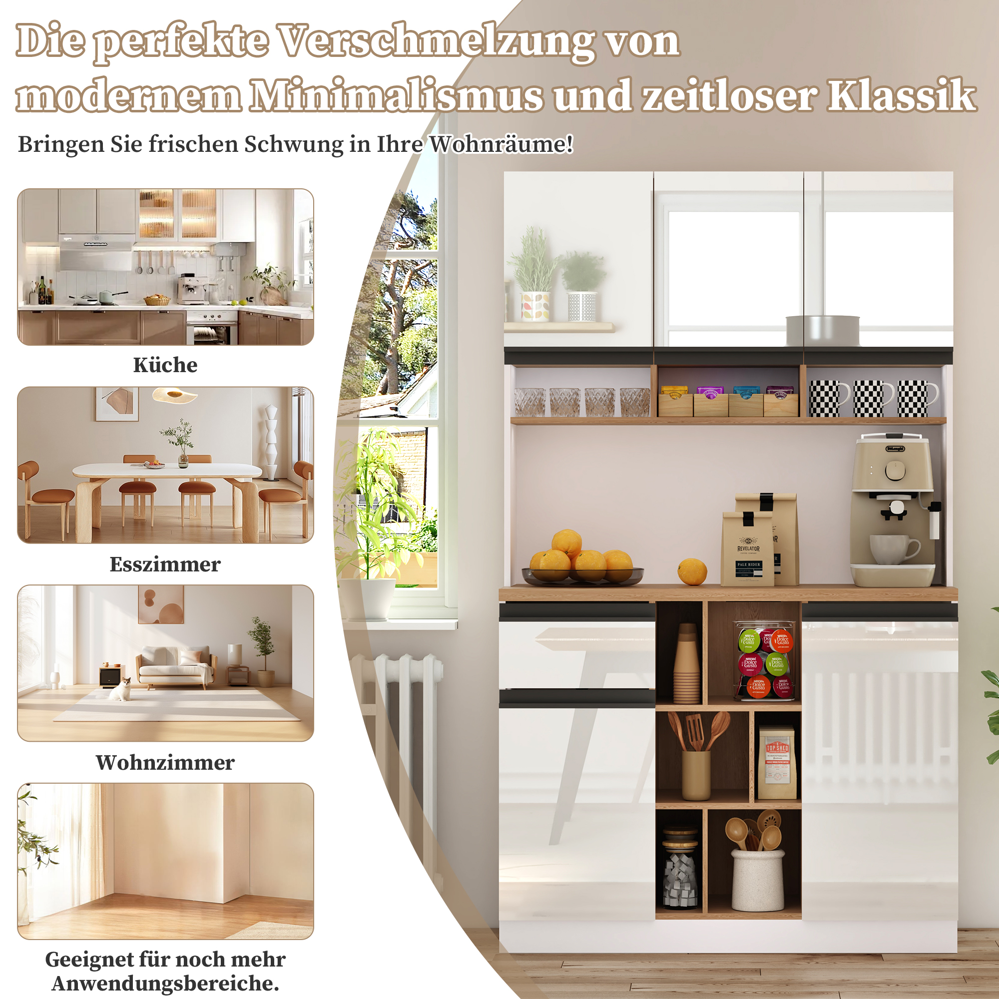 Buffet, rangement intégré, avec tiroirs, étagères réglables, 105 x 45 x 185 cm, métal et MDF, blanc - vue 3