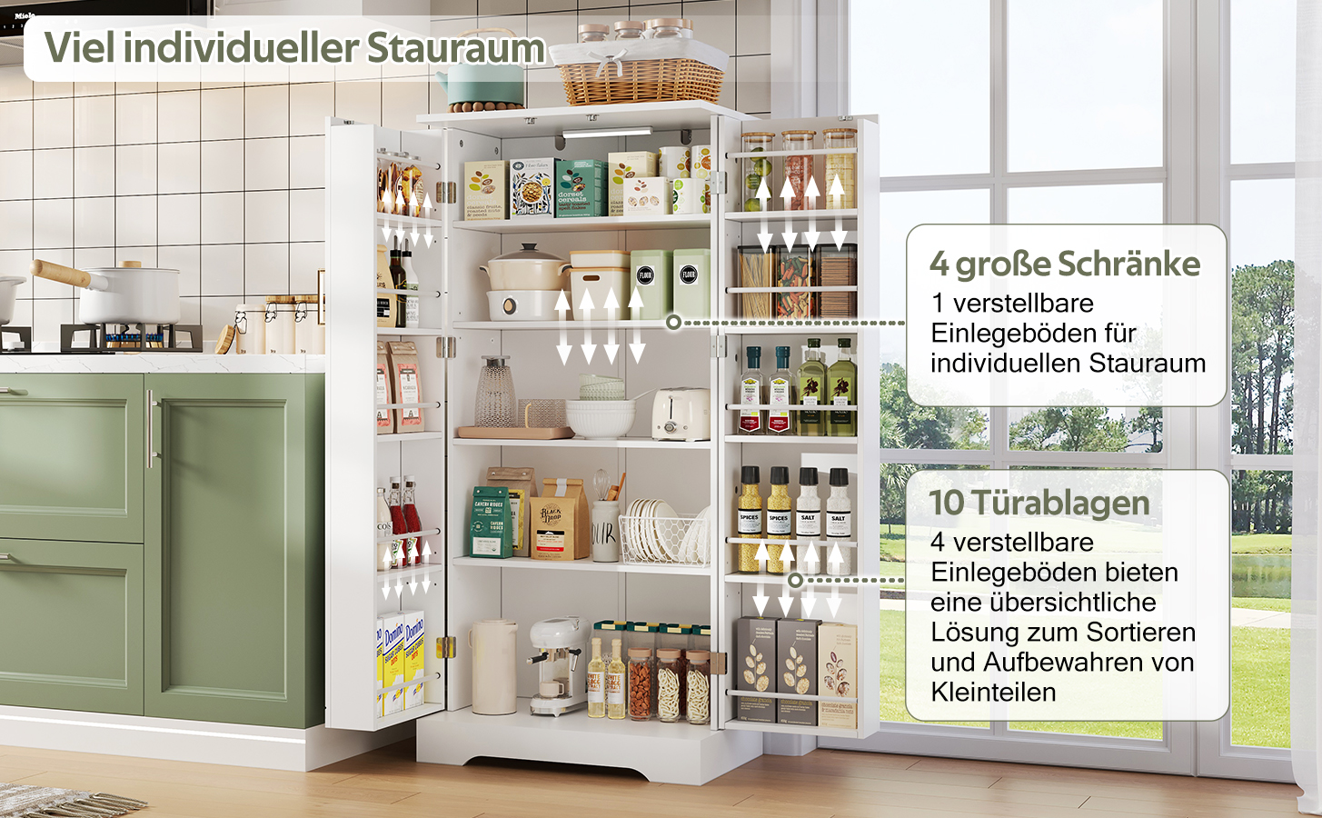 Armoire de cuisine compacte 60×35×128 cm avec LED capteur USB, 5 niveaux intérieurs, portes avec 10 étagères, pour petite cuisine, beaucoup de rangement, éclairage automatique, design moderne, stabilité, fonctionnalité, durabilité - image 12
