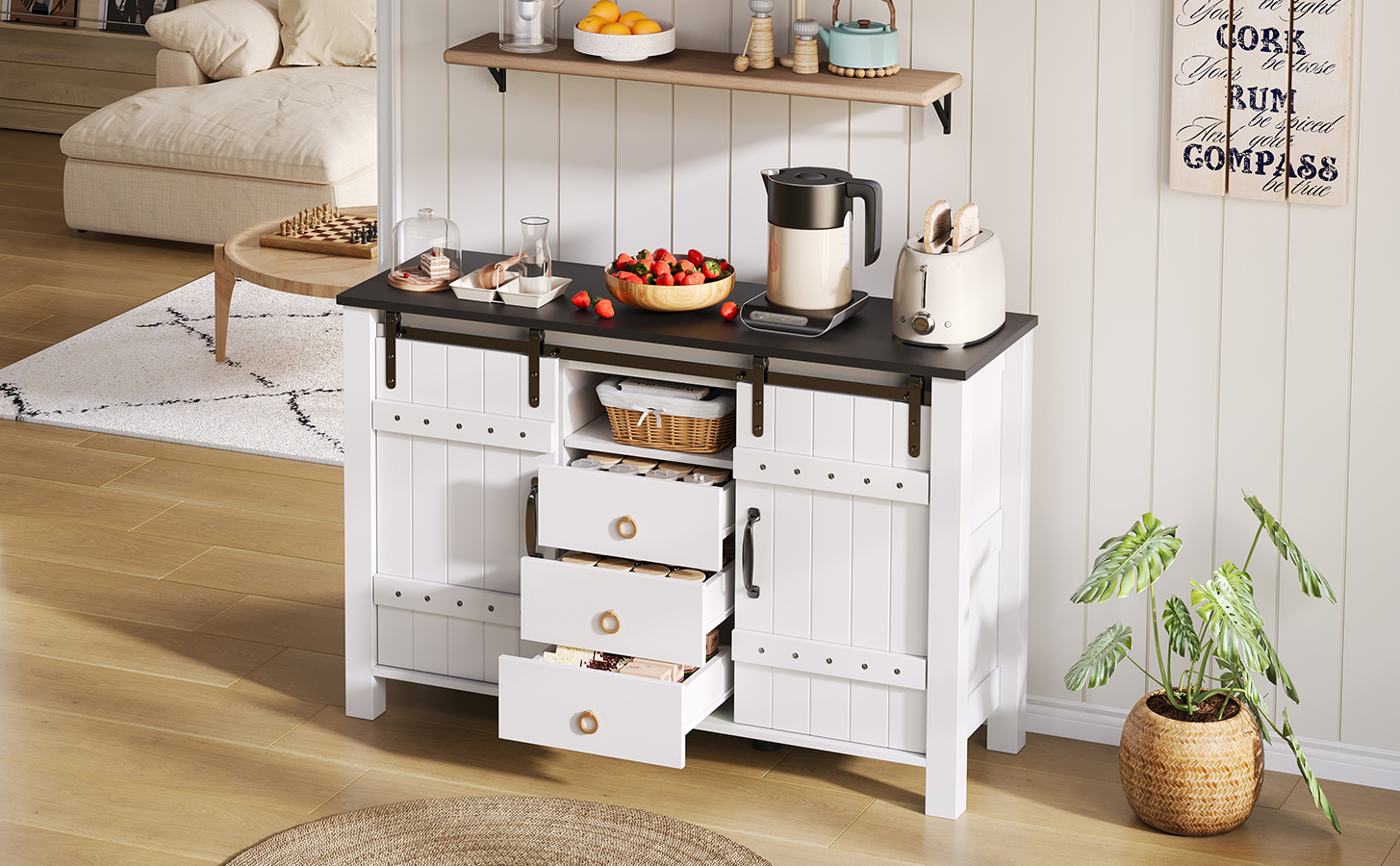 Buffet portes coulissantes 3 tiroirs