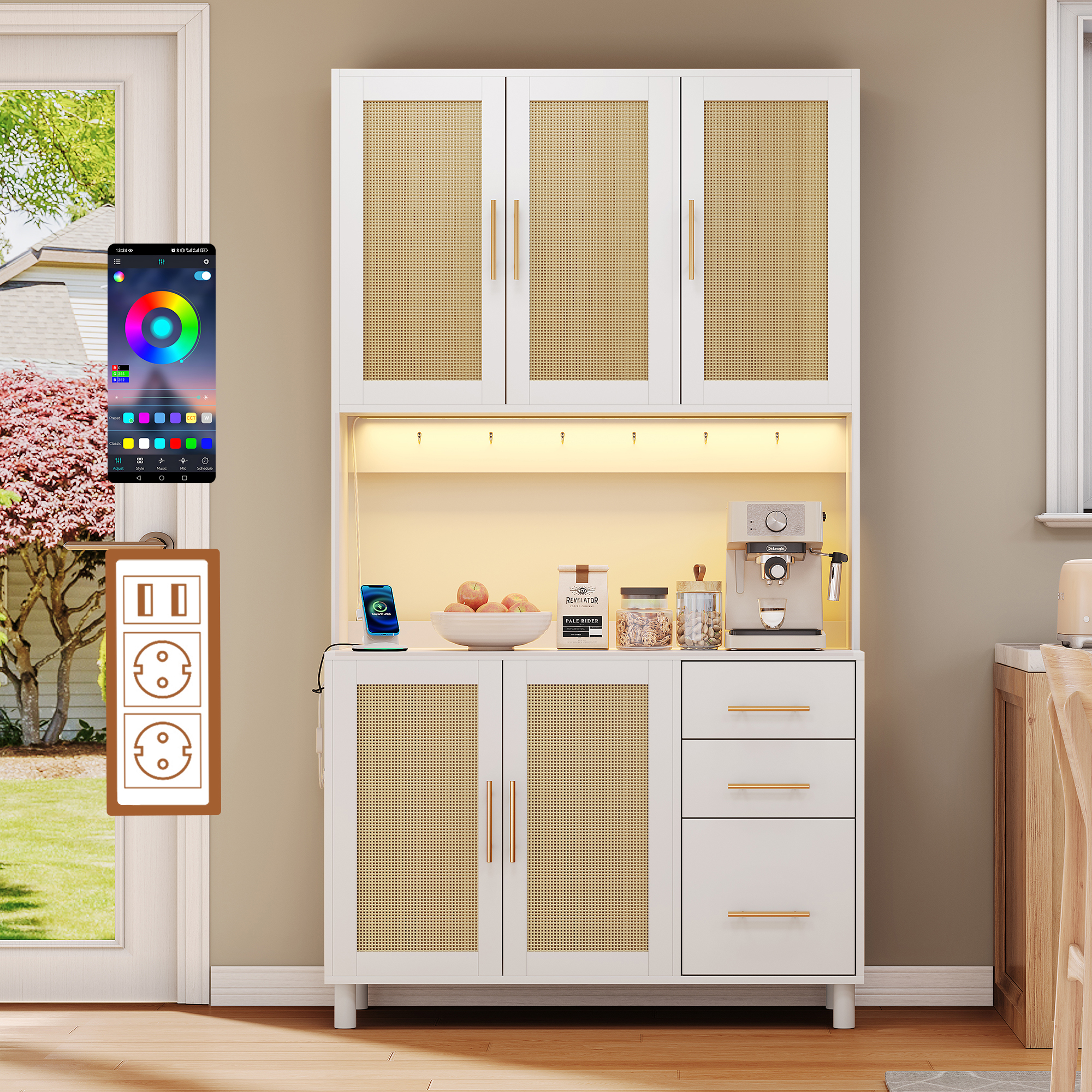 183cm Küchenanrichte, Buffet, App-gesteuerte LED-D