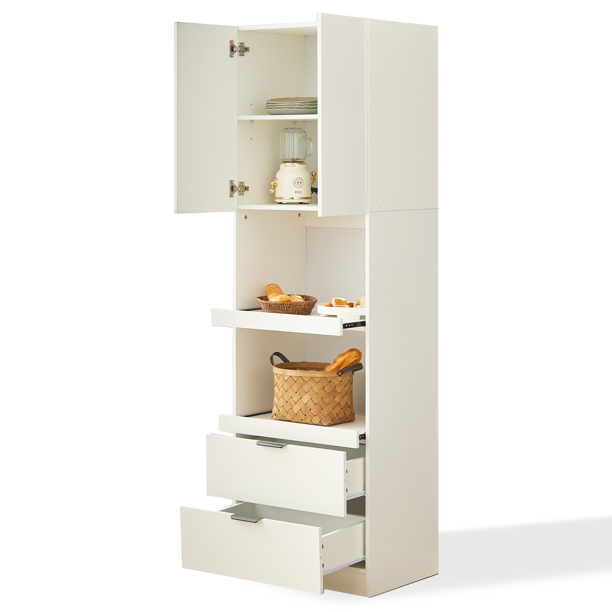 Buffet, avec tiroirs, 59,5 x 45 x 200 cm, MDF, blanc - vue 5