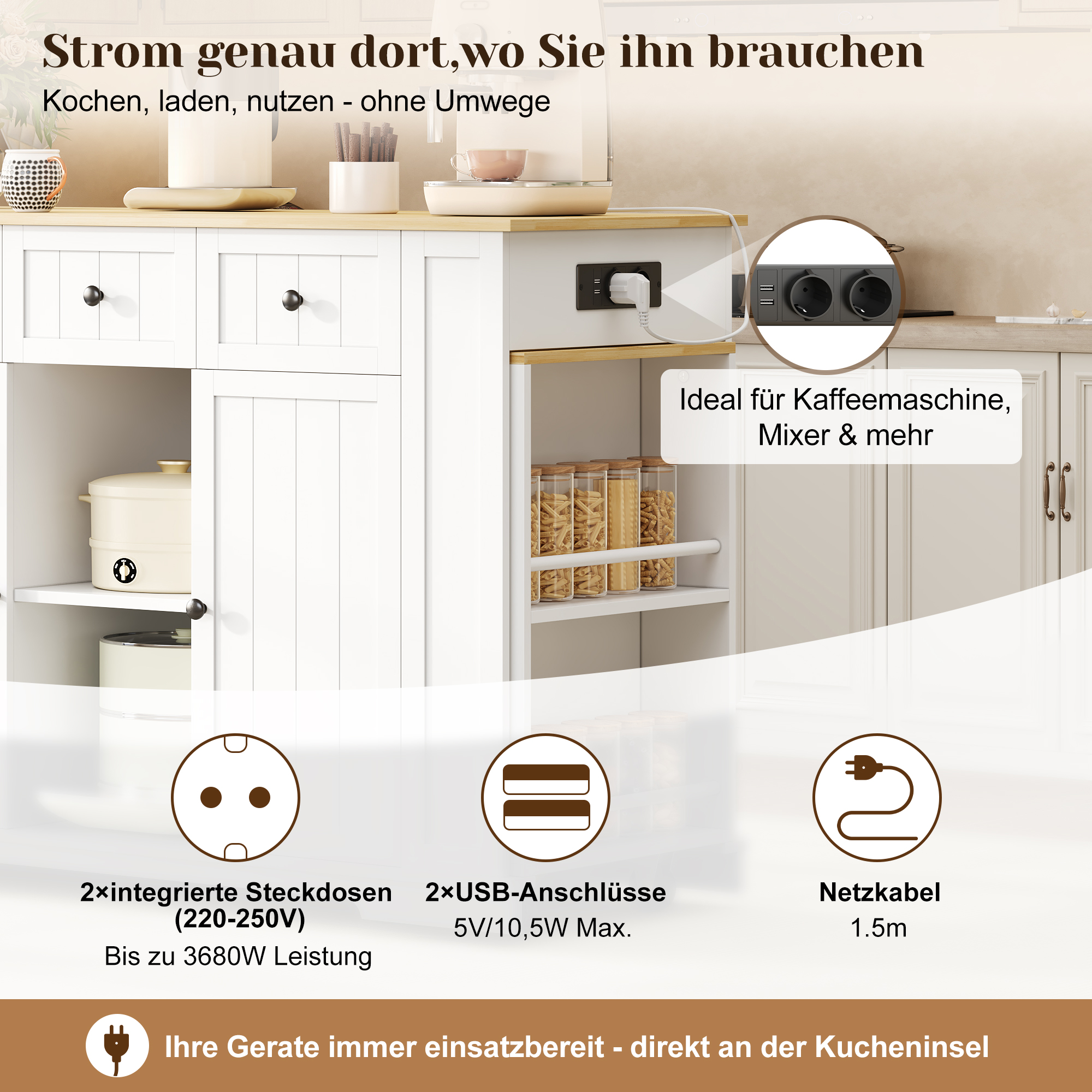 Mobiler Kücheninsel, Küchenwagen mit ausziehbarem 