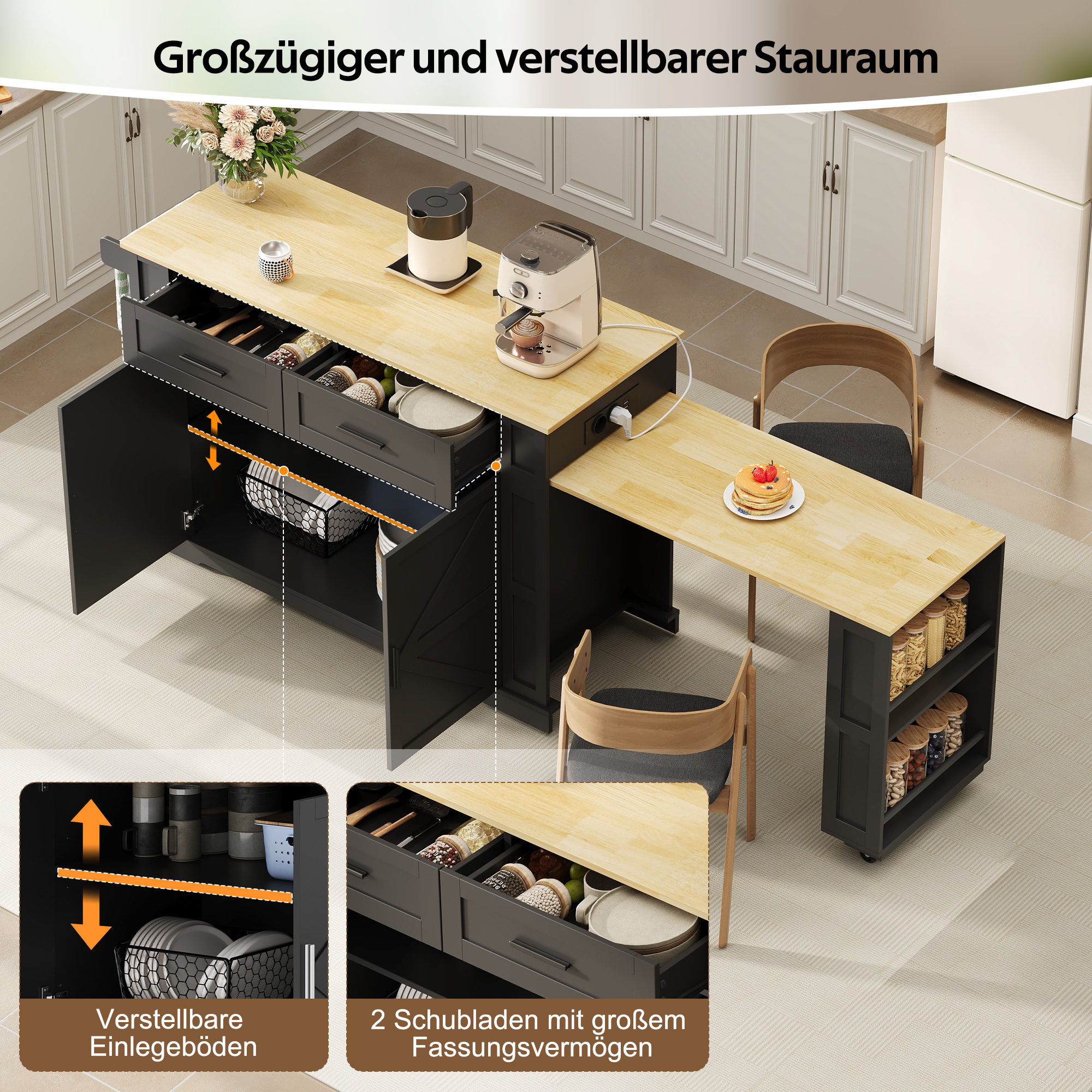 Kücheninsel mit ausziehbarer Arbeitsplatte,Küchenw