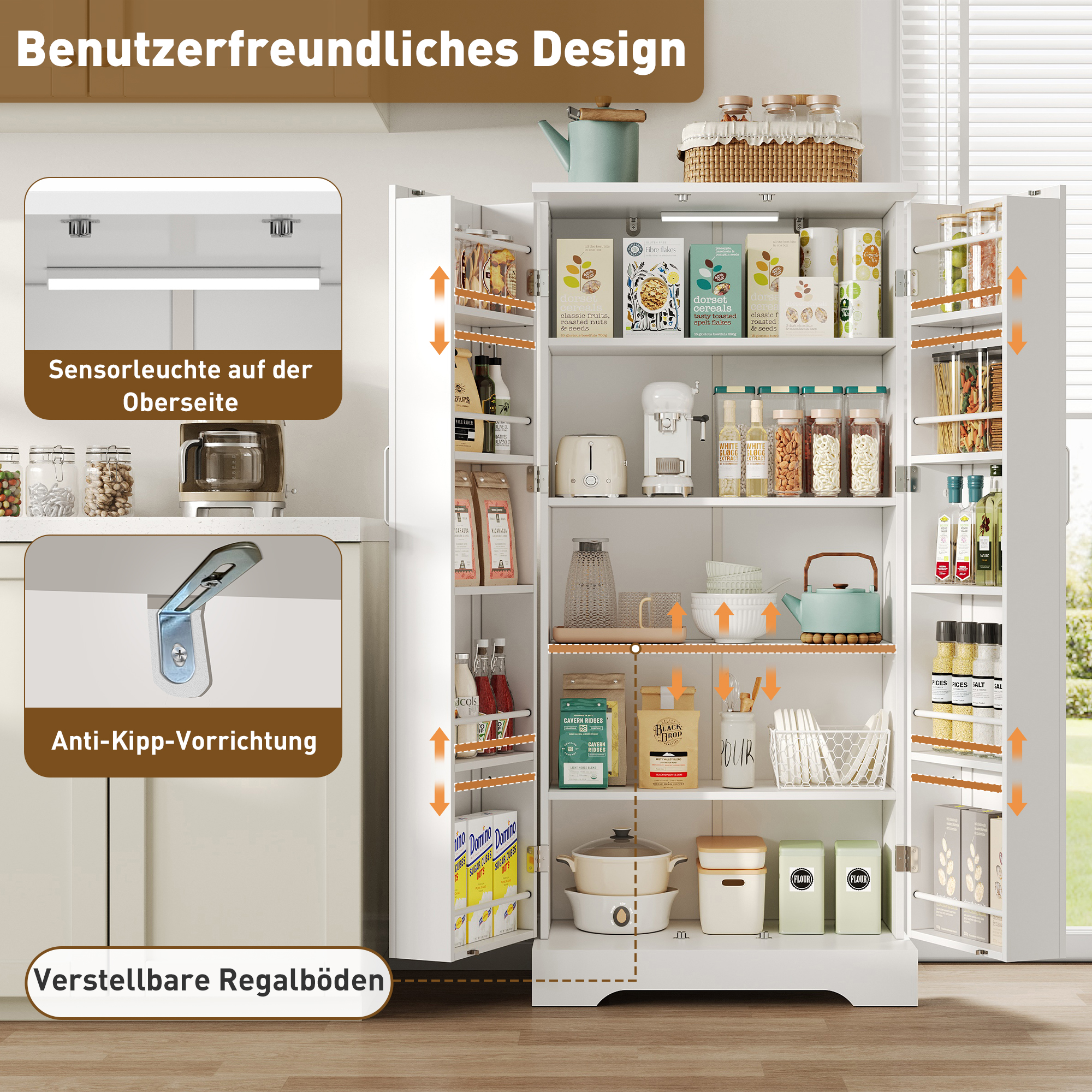 Buffet de rangement, hauteur réglable, étagères réglables, éclairage led, 60 x 35 x 128 cm, MDF, blanc - vue 5